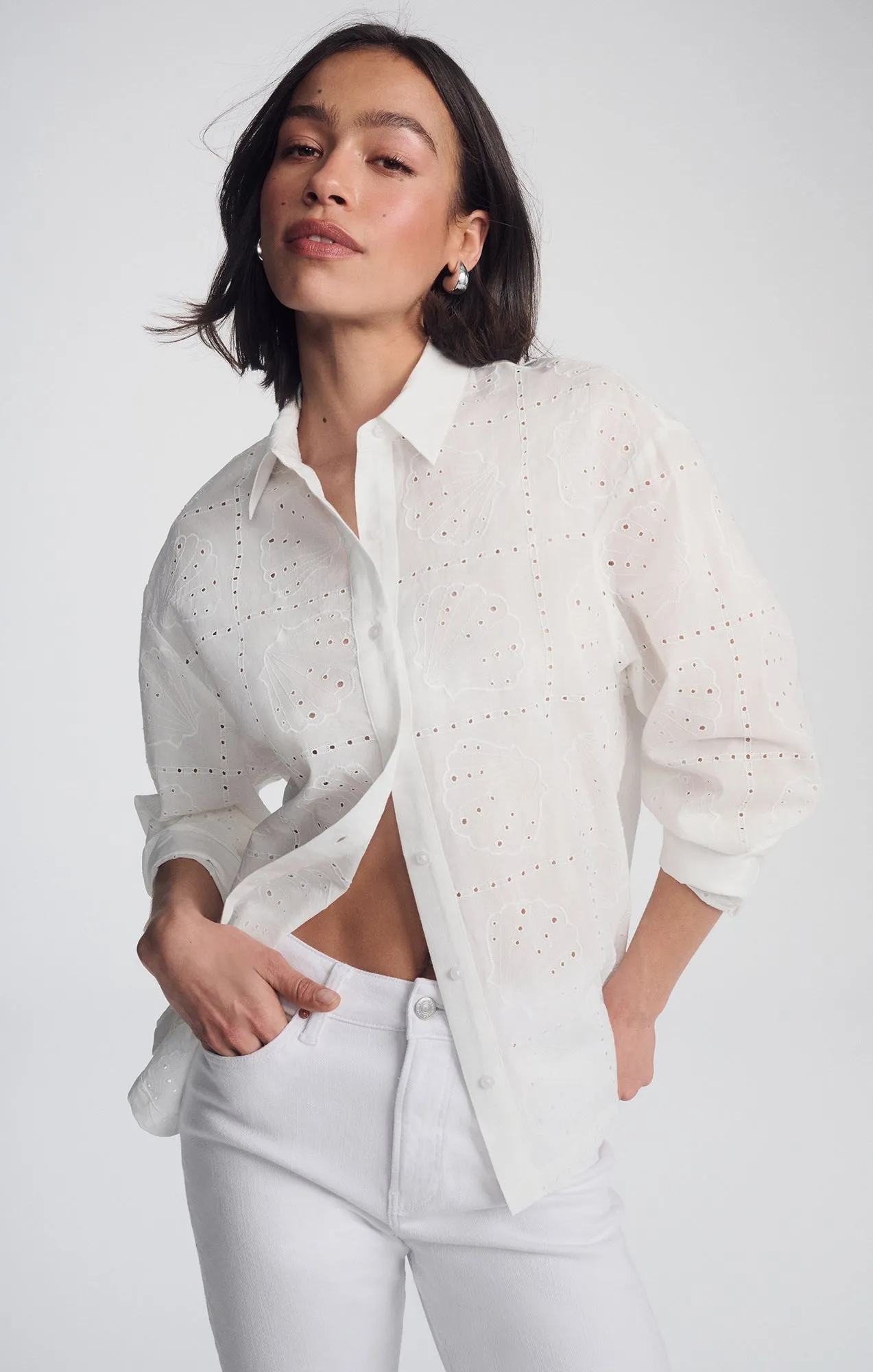 EYELET BUTTON-UP SHIRT IN WHITE sold by Mavi