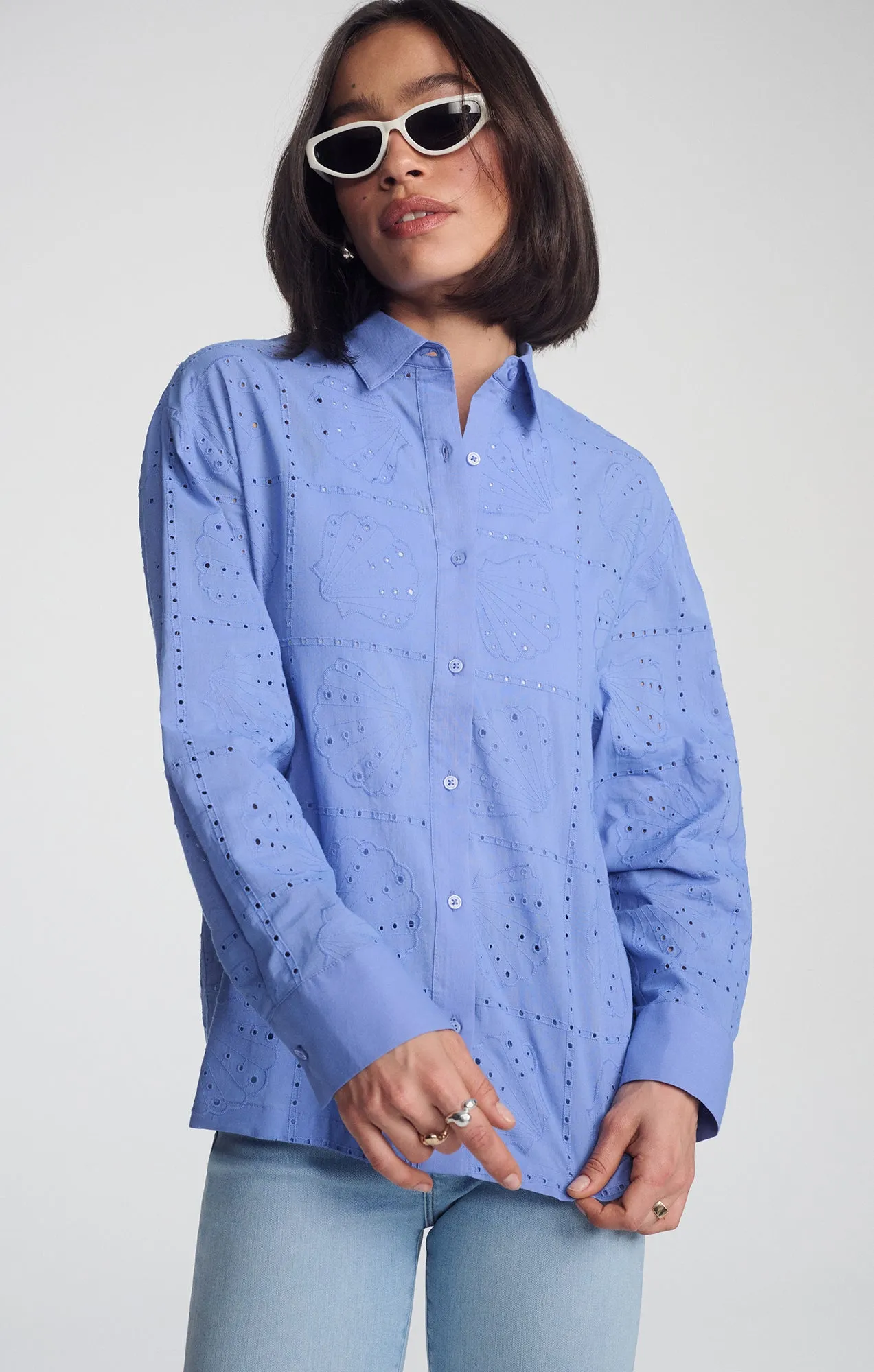 EYELET BUTTON-UP SHIRT IN PERSIAN JEWEL sold by Mavi product image thumbnail 4