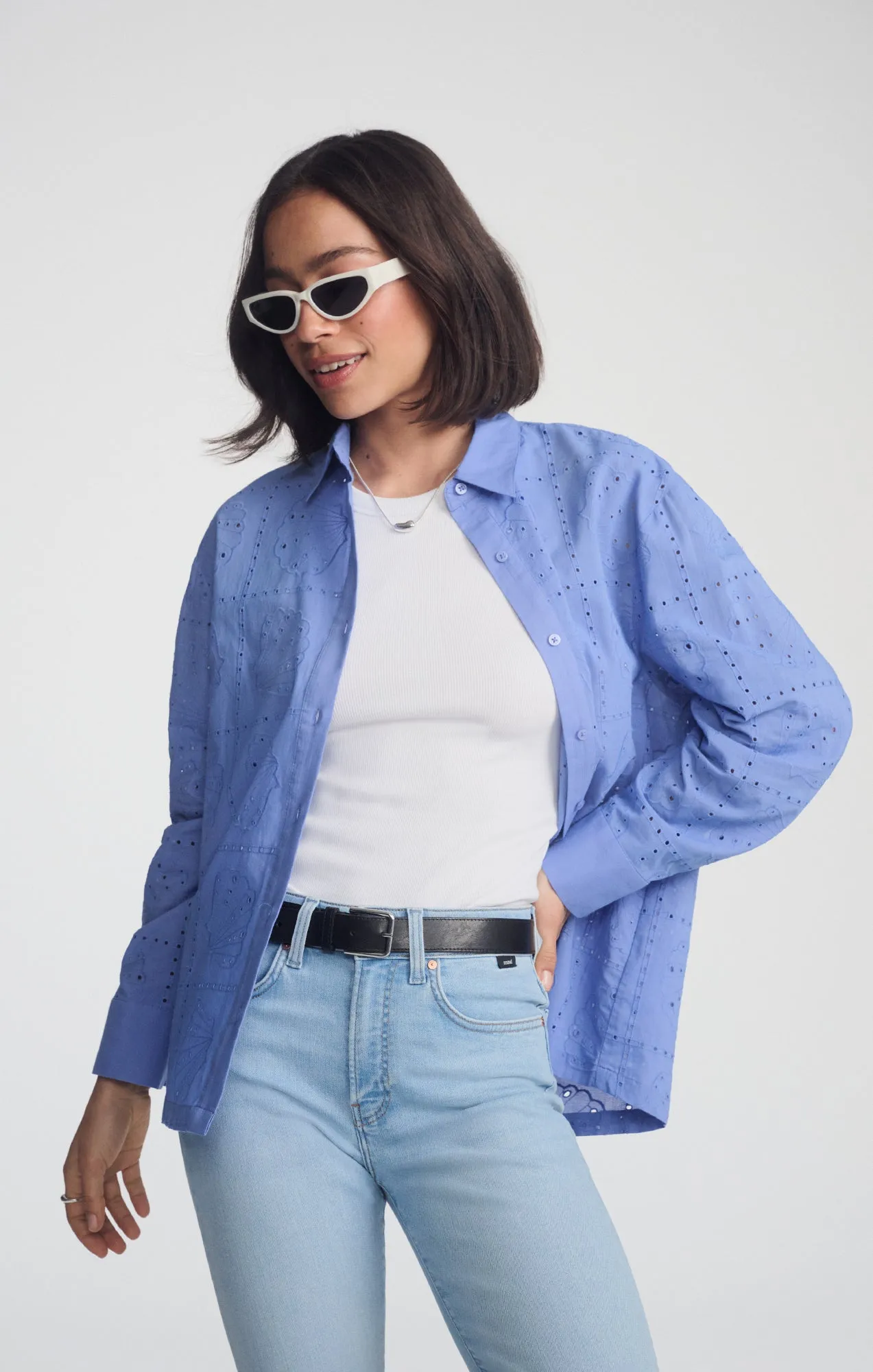 EYELET BUTTON-UP SHIRT IN PERSIAN JEWEL sold by Mavi