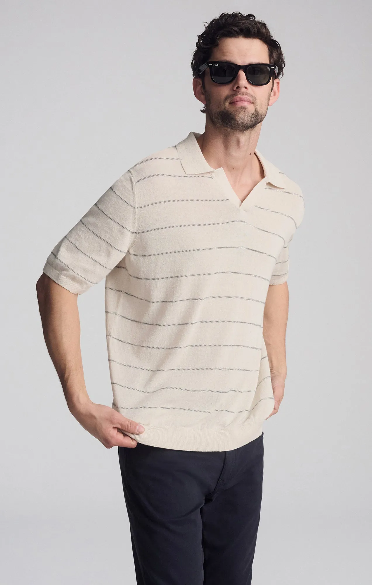 POLO COLLAR SHORT SLEEVE SWEATER IN ANTIQUE WHITE sold by Mavi