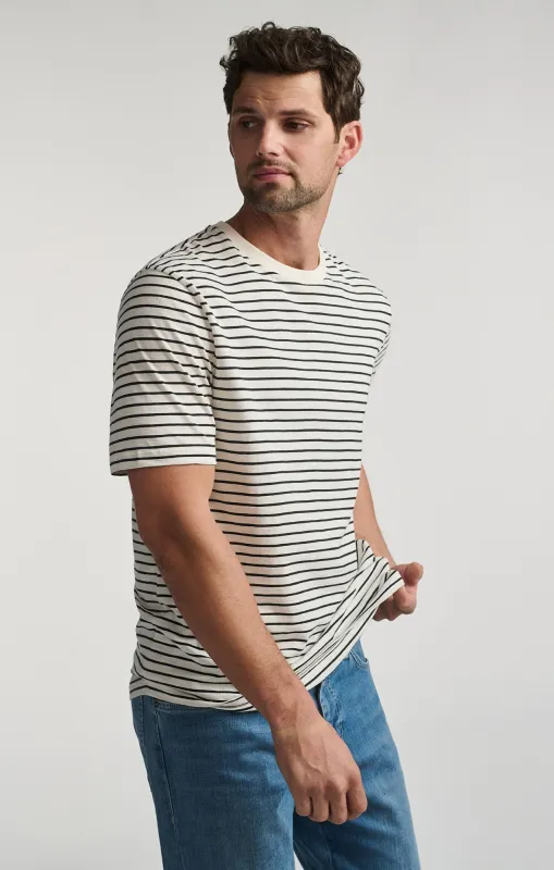STRIPED SHORT SLEEVE CREW NECK T-SHIRT IN ANTIQUE WHITE sold by Mavi