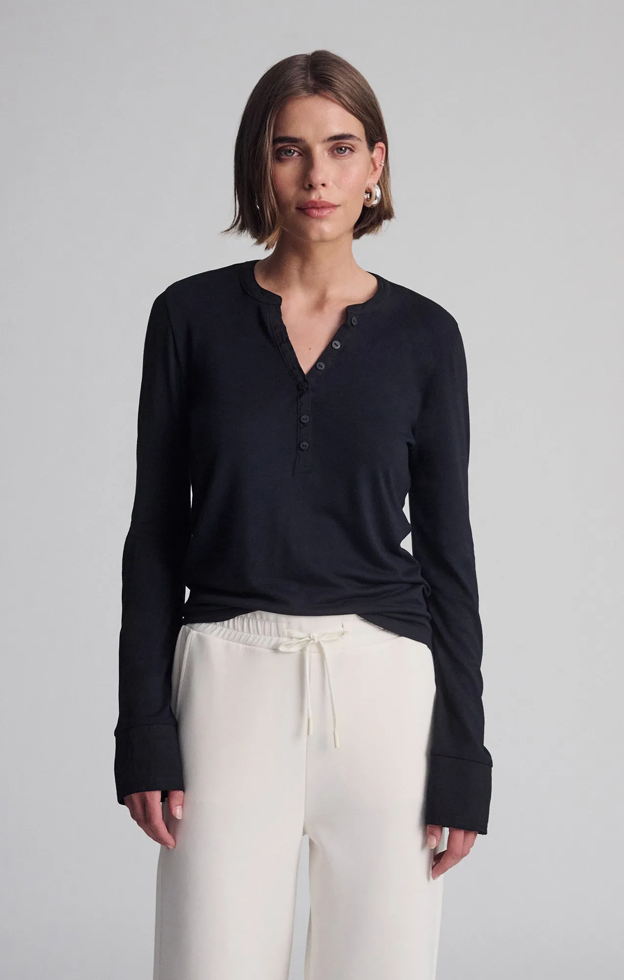 LONG SLEEVE BUTTON T-SHIRT IN BLACK sold by Mavi product image thumbnail 3