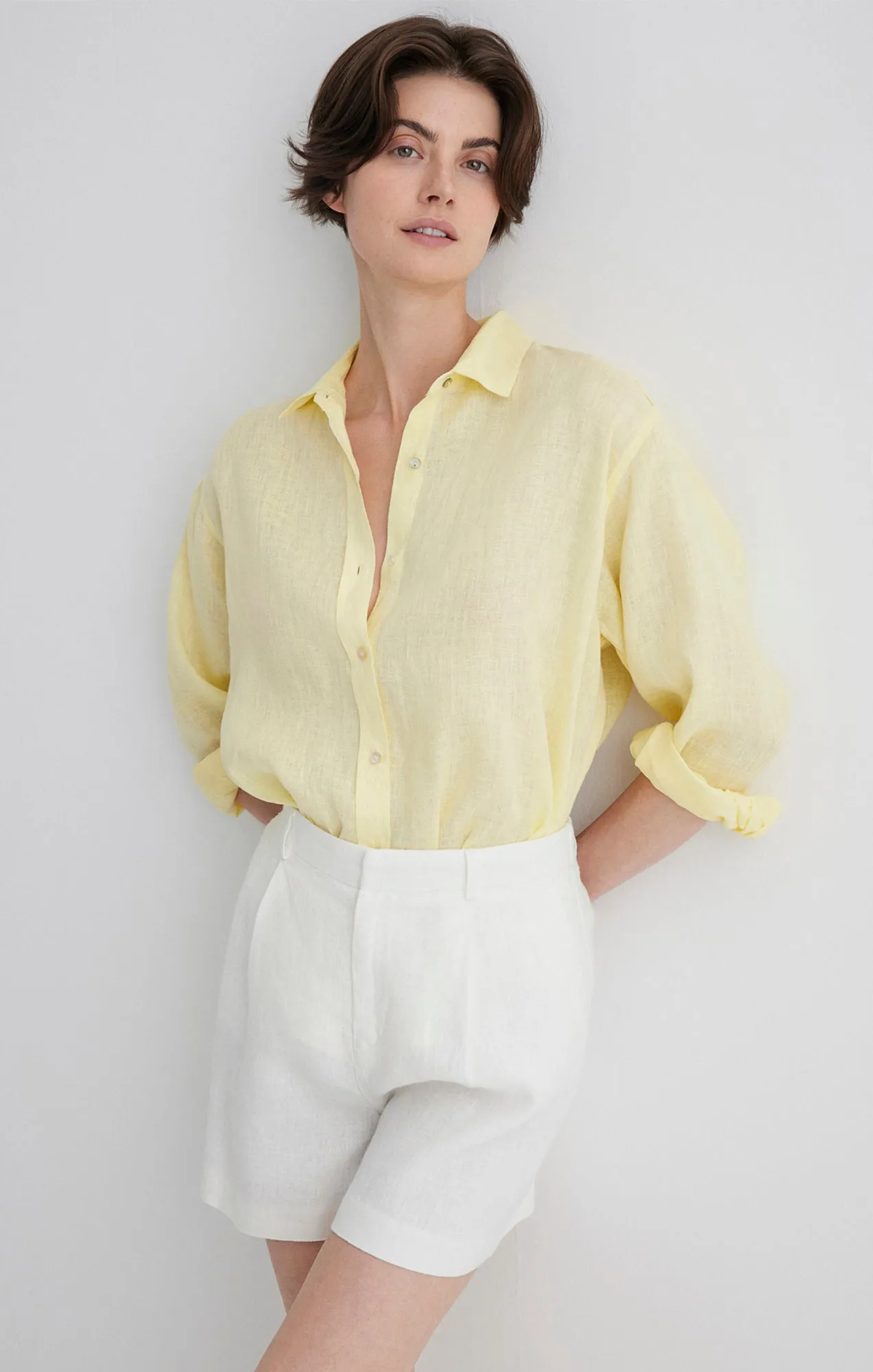 LINEN BUTTON-UP SHIRT IN PASTEL YELLOW sold by Mavi