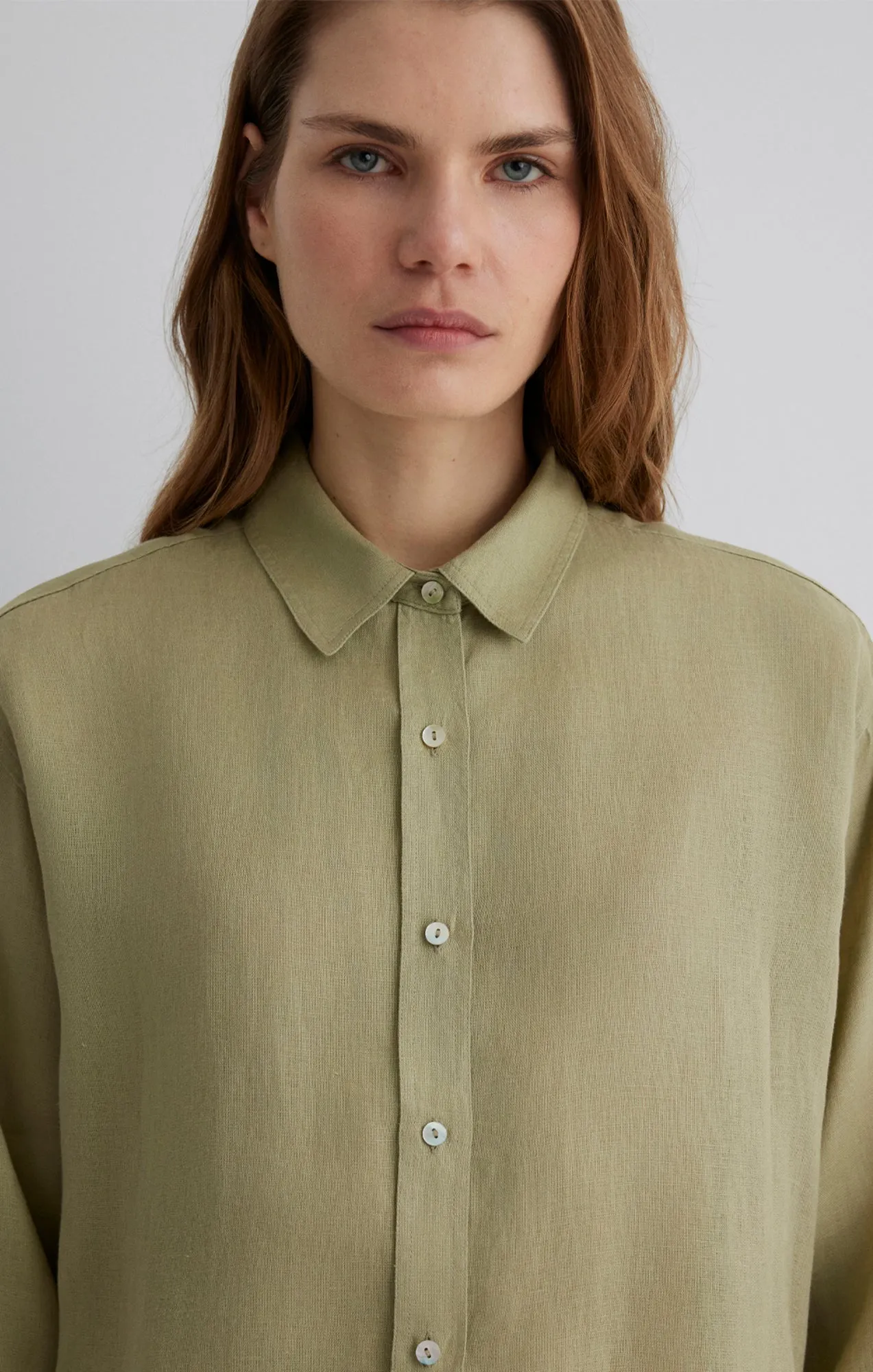 LINEN BUTTON-UP SHIRT IN ELM sold by Mavi product image thumbnail 3
