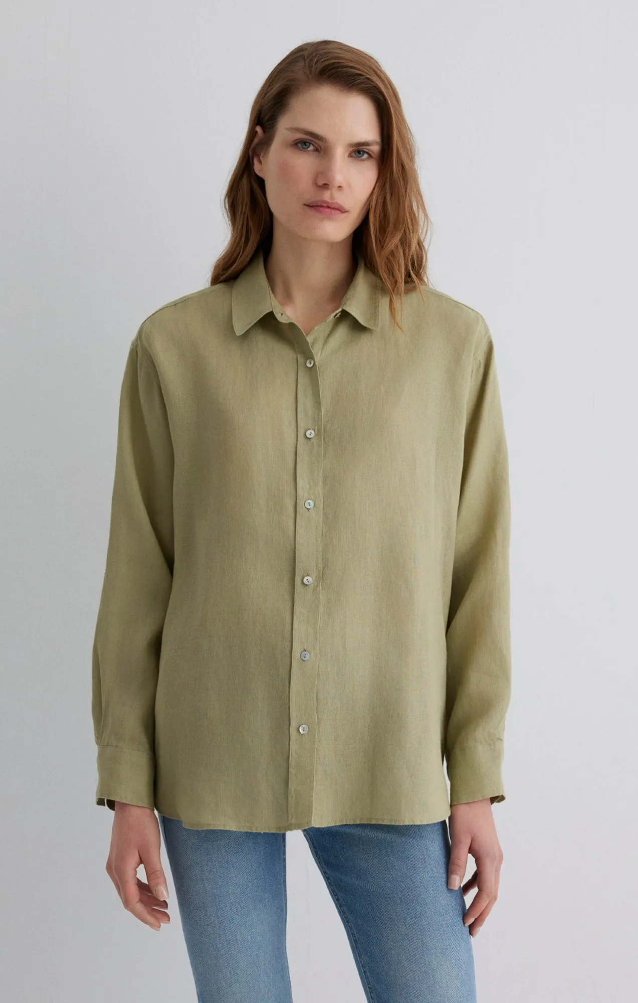 LINEN BUTTON-UP SHIRT IN ELM sold by Mavi product image thumbnail 5