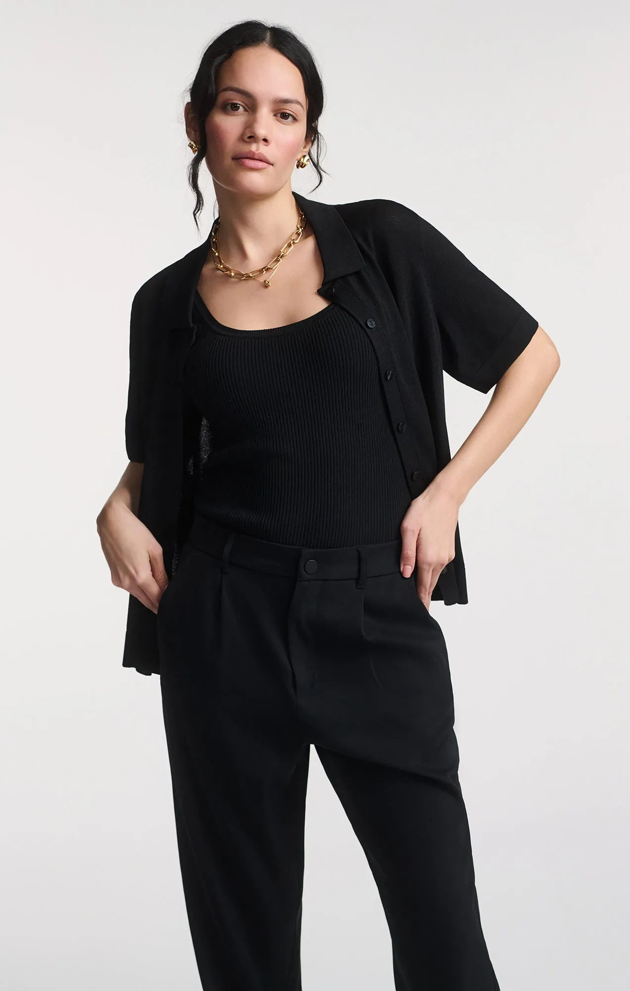 SHORT SLEEVE POLO CARDIGAN IN BLACK sold by Mavi