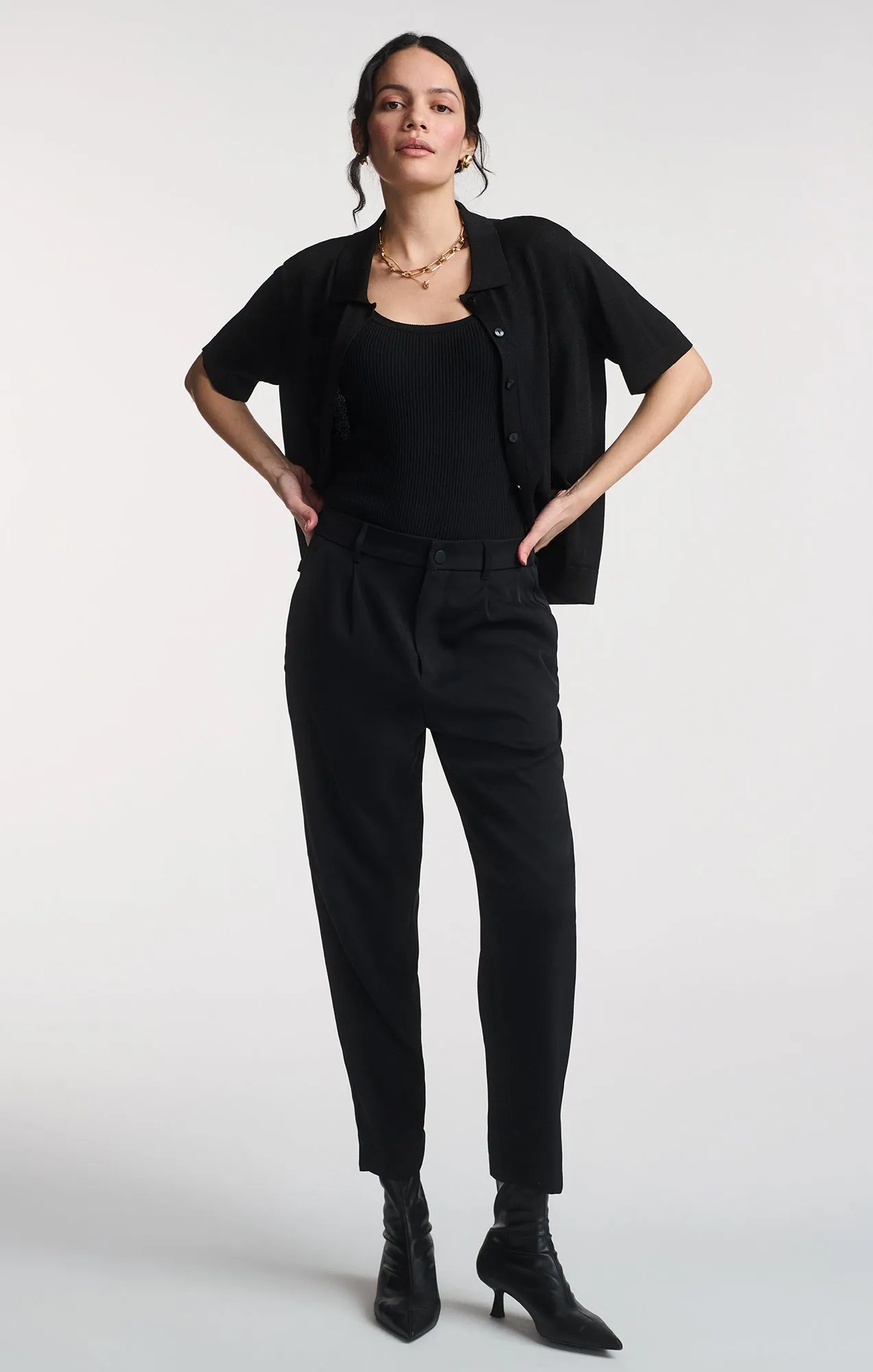 SHORT SLEEVE POLO CARDIGAN IN BLACK sold by Mavi product image thumbnail 2