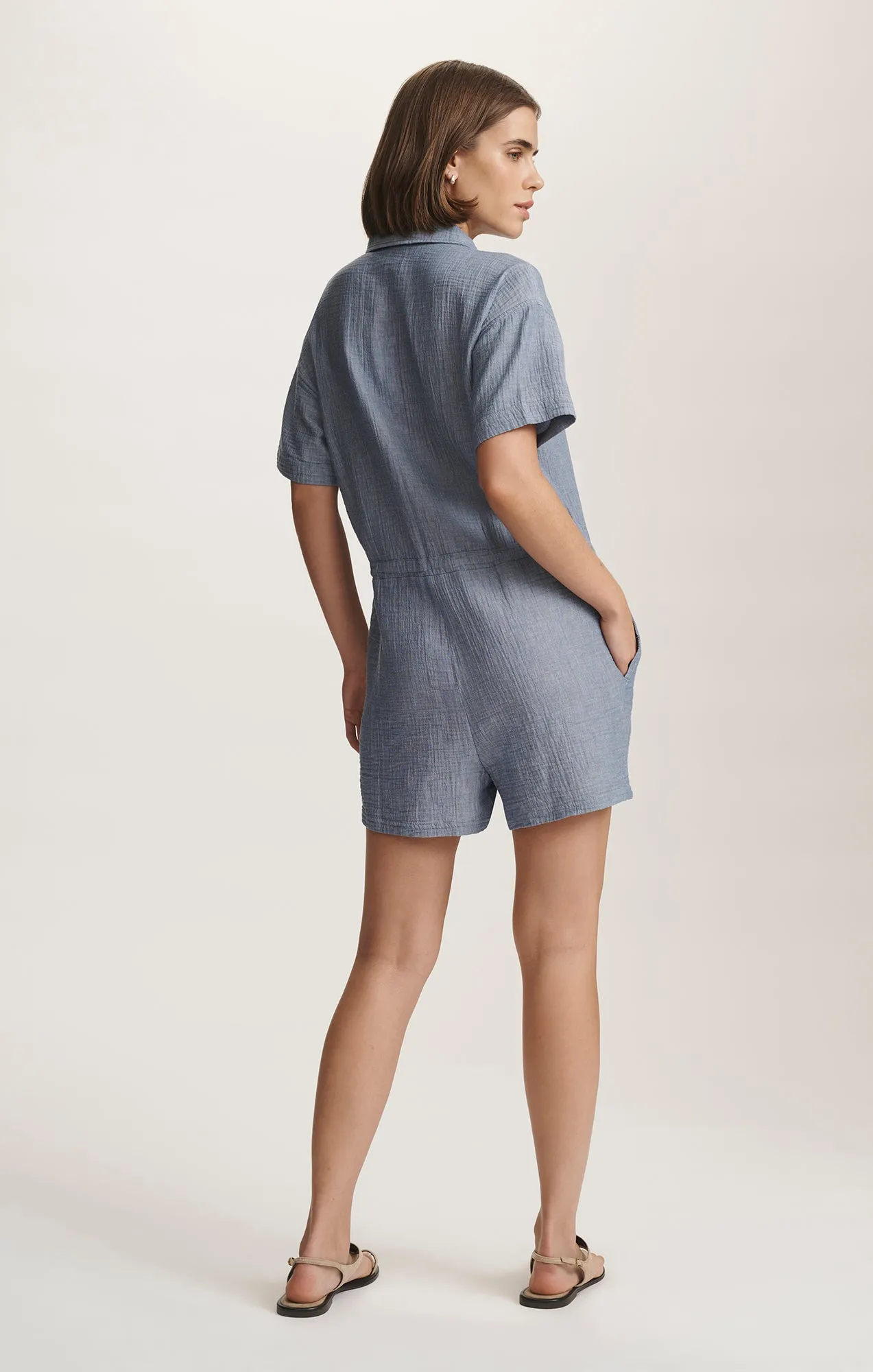 CINCHED WAIST ROMPER IN LIGHT CHAMBRY sold by Mavi product image thumbnail 4