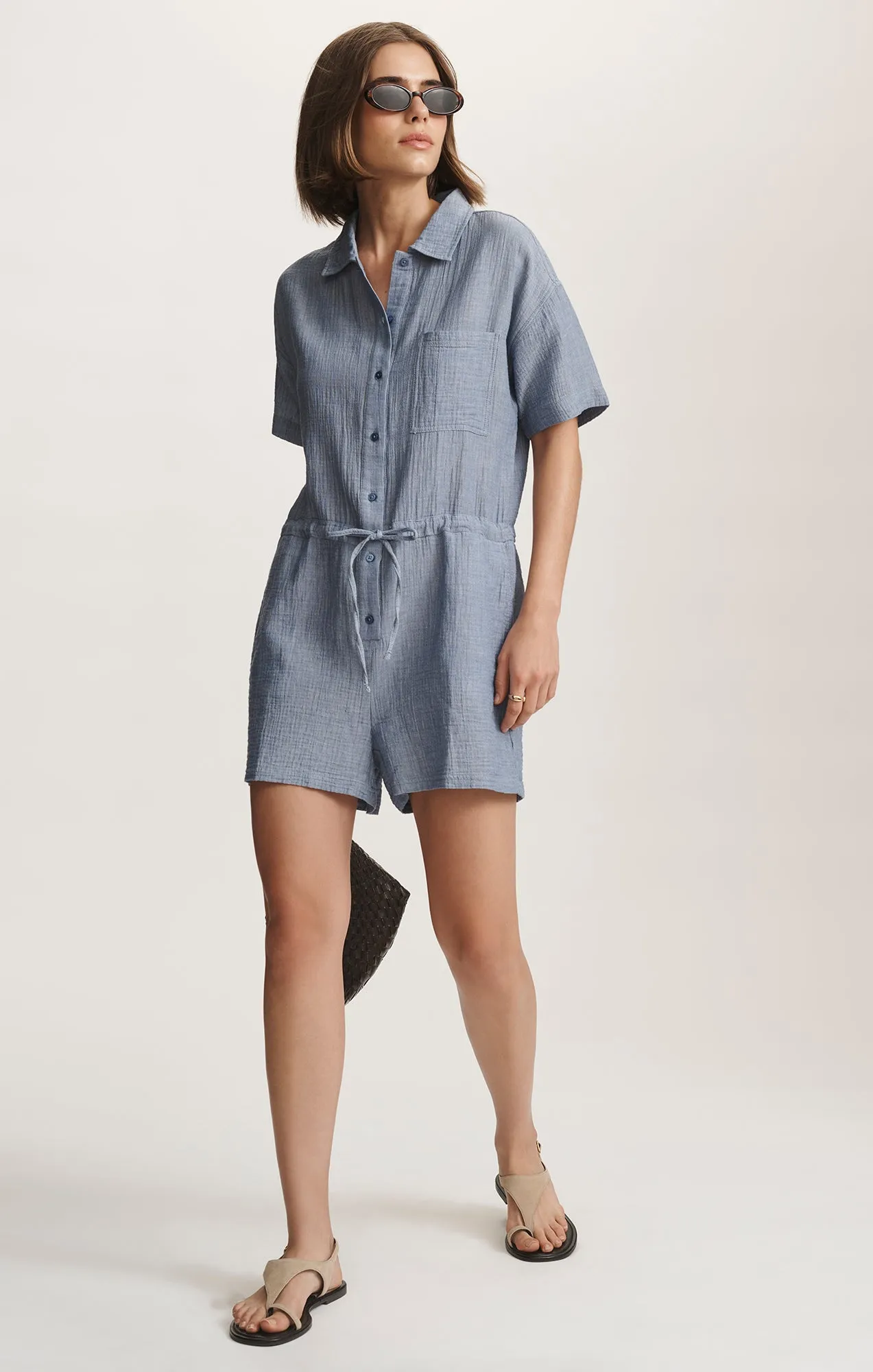CINCHED WAIST ROMPER IN LIGHT CHAMBRY sold by Mavi product image thumbnail 2