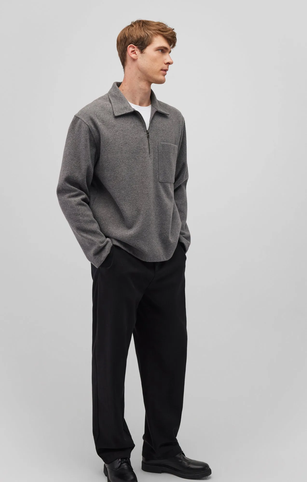 QUARTER ZIP POCKET SWEATSHIRT IN GREY MELANGE sold by Mavi product image thumbnail 3