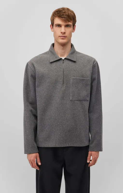 QUARTER ZIP POCKET SWEATSHIRT IN GREY MELANGE sold by Mavi