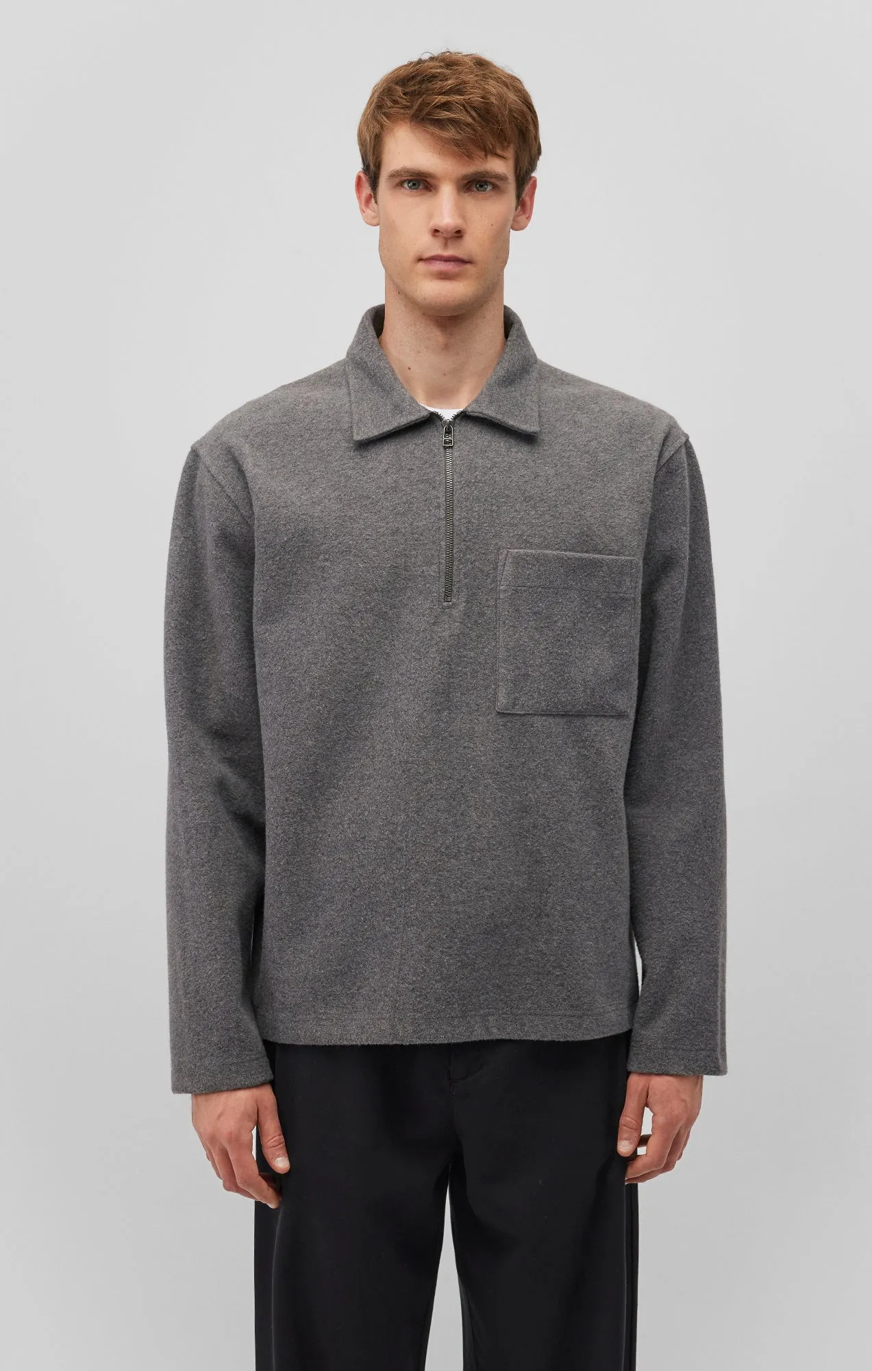 QUARTER ZIP POCKET SWEATSHIRT IN GREY MELANGE sold by Mavi