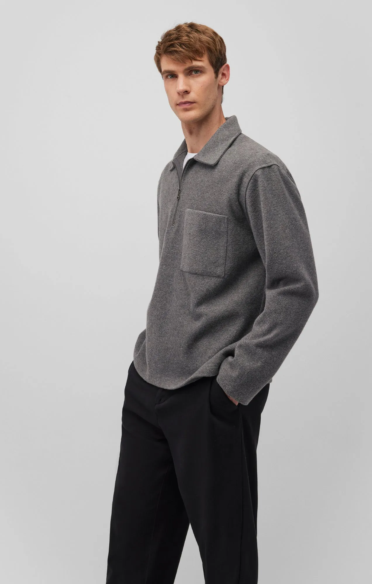 QUARTER ZIP POCKET SWEATSHIRT IN GREY MELANGE sold by Mavi product image thumbnail 2
