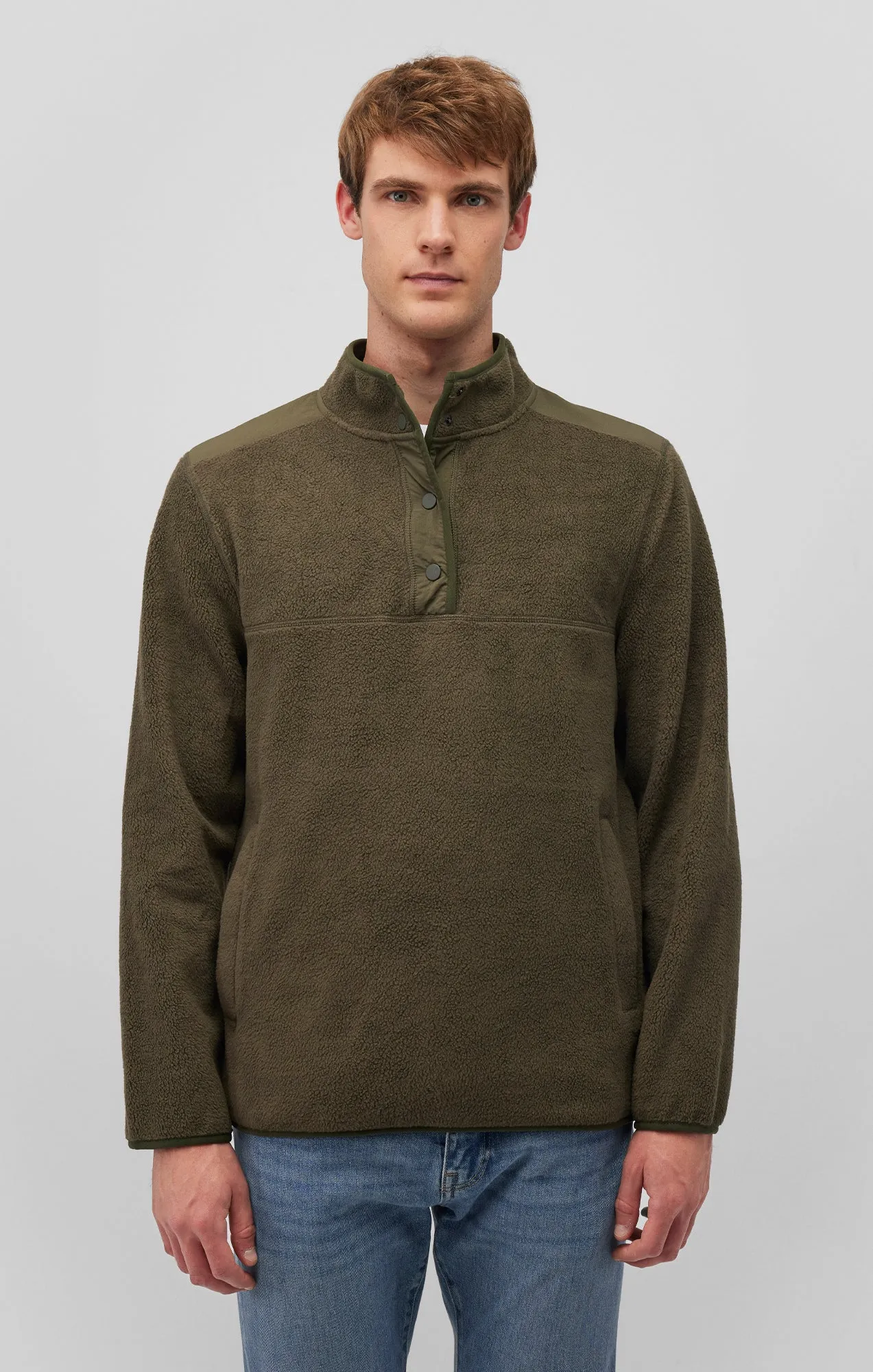 FLEECE BUTTON PULLOVER IN OLIVE NIGHT sold by Mavi product image thumbnail 3