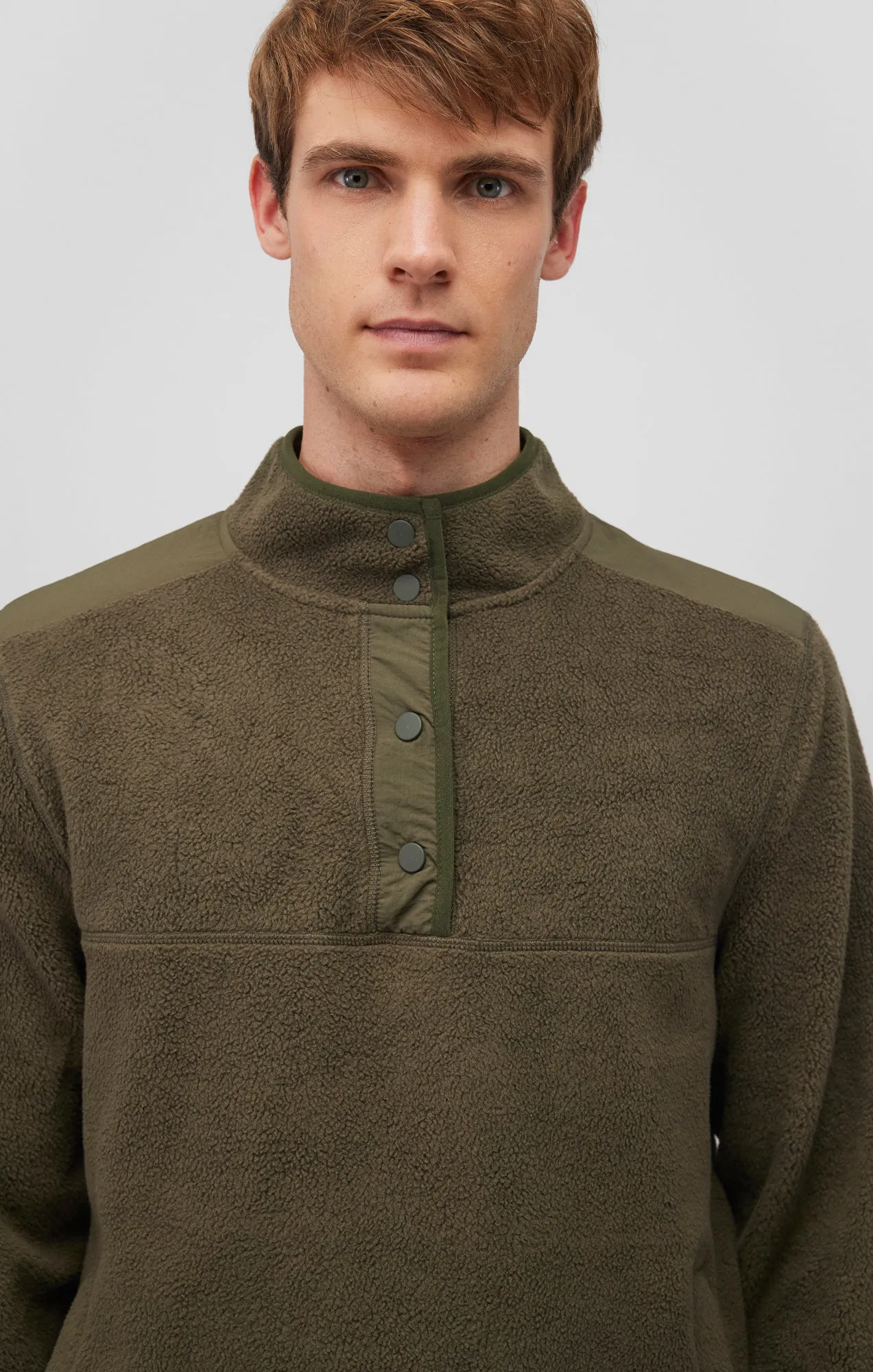FLEECE BUTTON PULLOVER IN OLIVE NIGHT sold by Mavi product image thumbnail 5