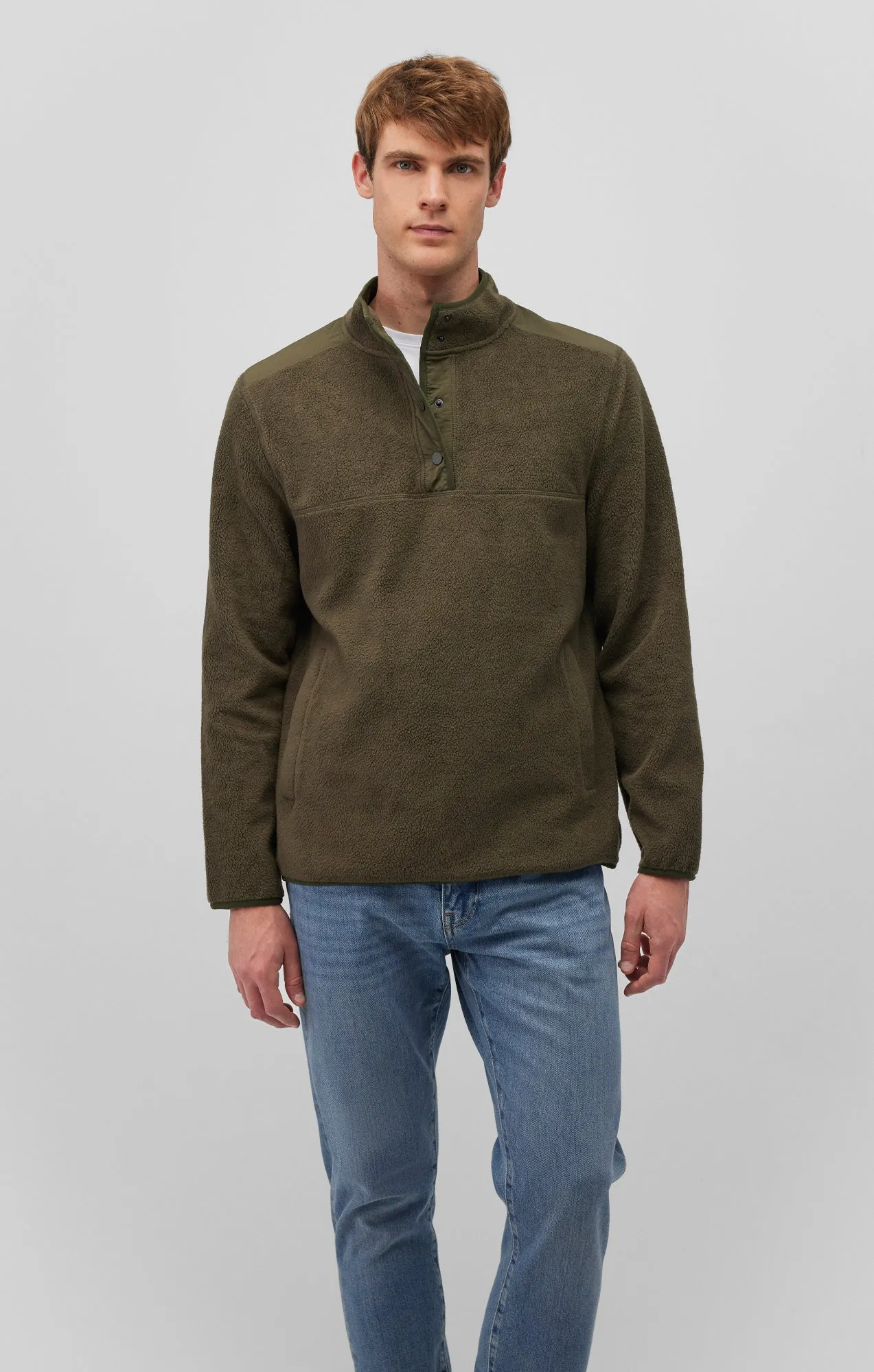 FLEECE BUTTON PULLOVER IN OLIVE NIGHT sold by Mavi product image thumbnail 2