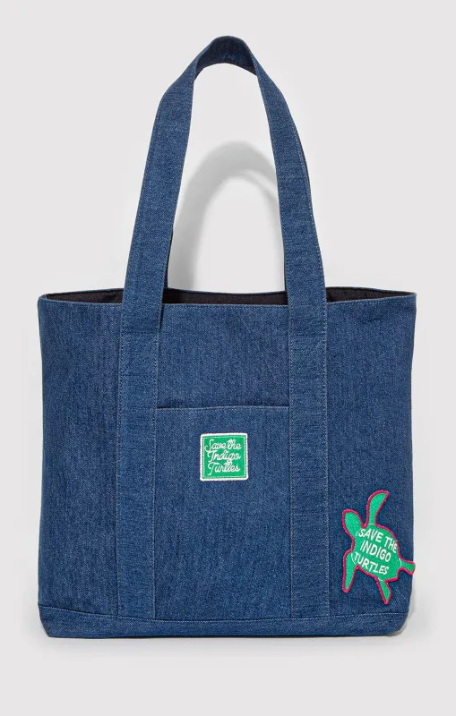INDIGO TURTLES DENIM TOTE BAG IN LIGHT BLUE sold by Mavi