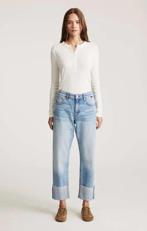 SAVANNAH CUFFED STRAIGHT LEG IN LIGHT BRUSHED CLASSIC BLUE sold by Mavi