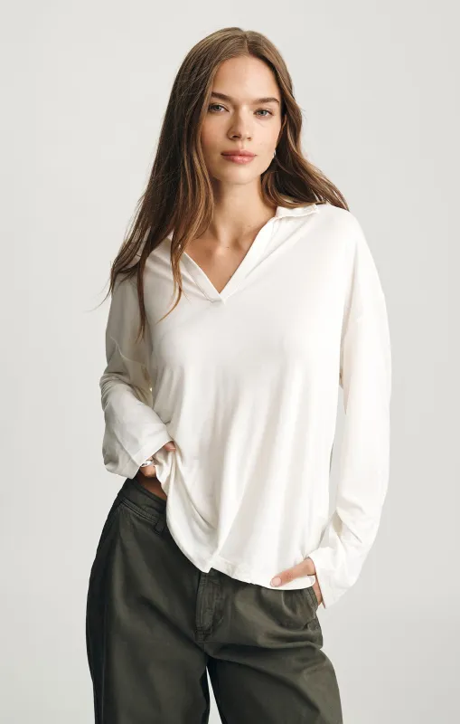 LUXE TOUCH TENCEL™ V-NECK T-SHIRT IN ANTIQUE WHITE sold by Mavi