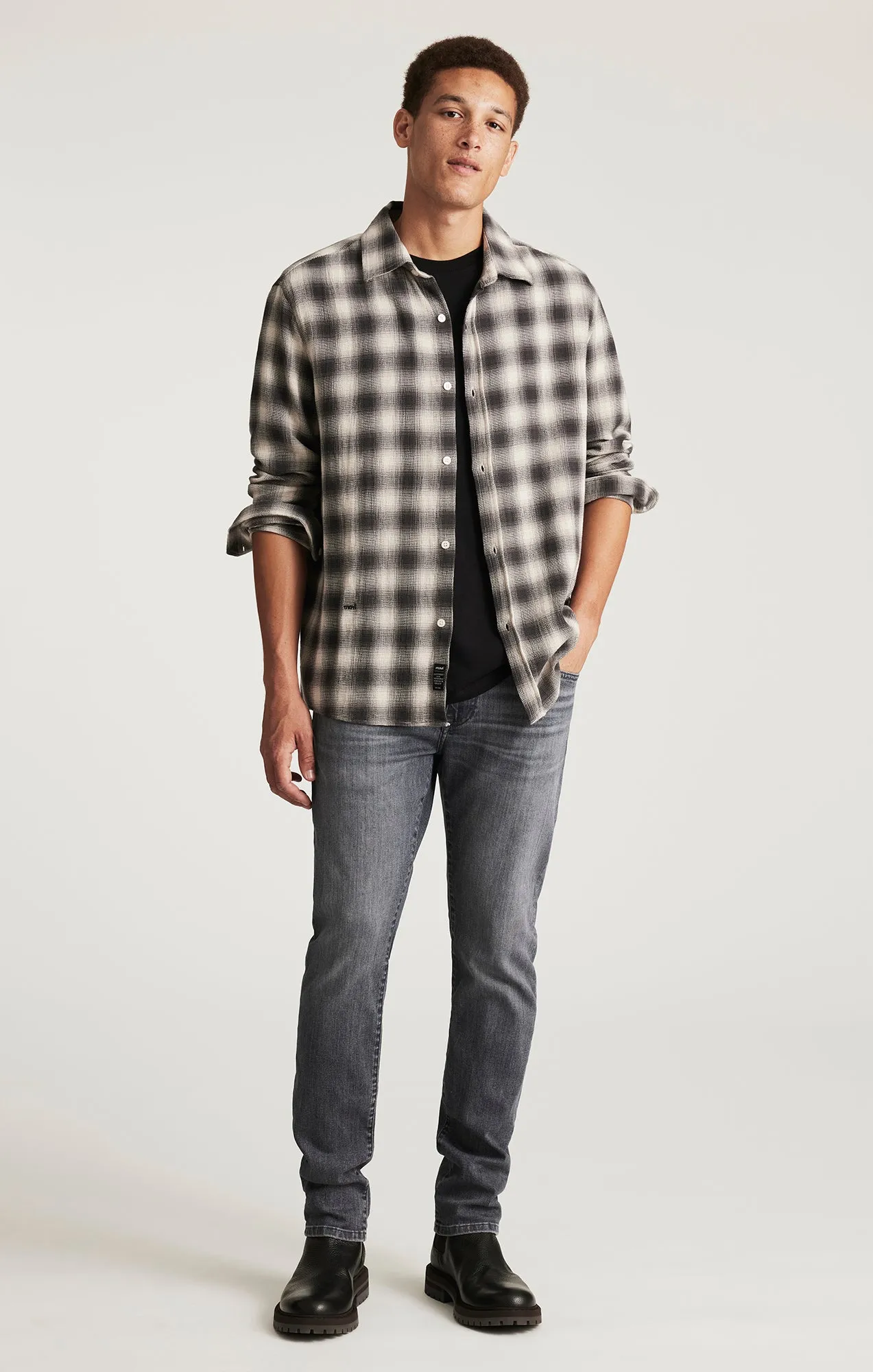 PLAID LONG SLEEVE BUTTON-UP SHIRT IN ASPHALT CHECK sold by Mavi product image thumbnail 3