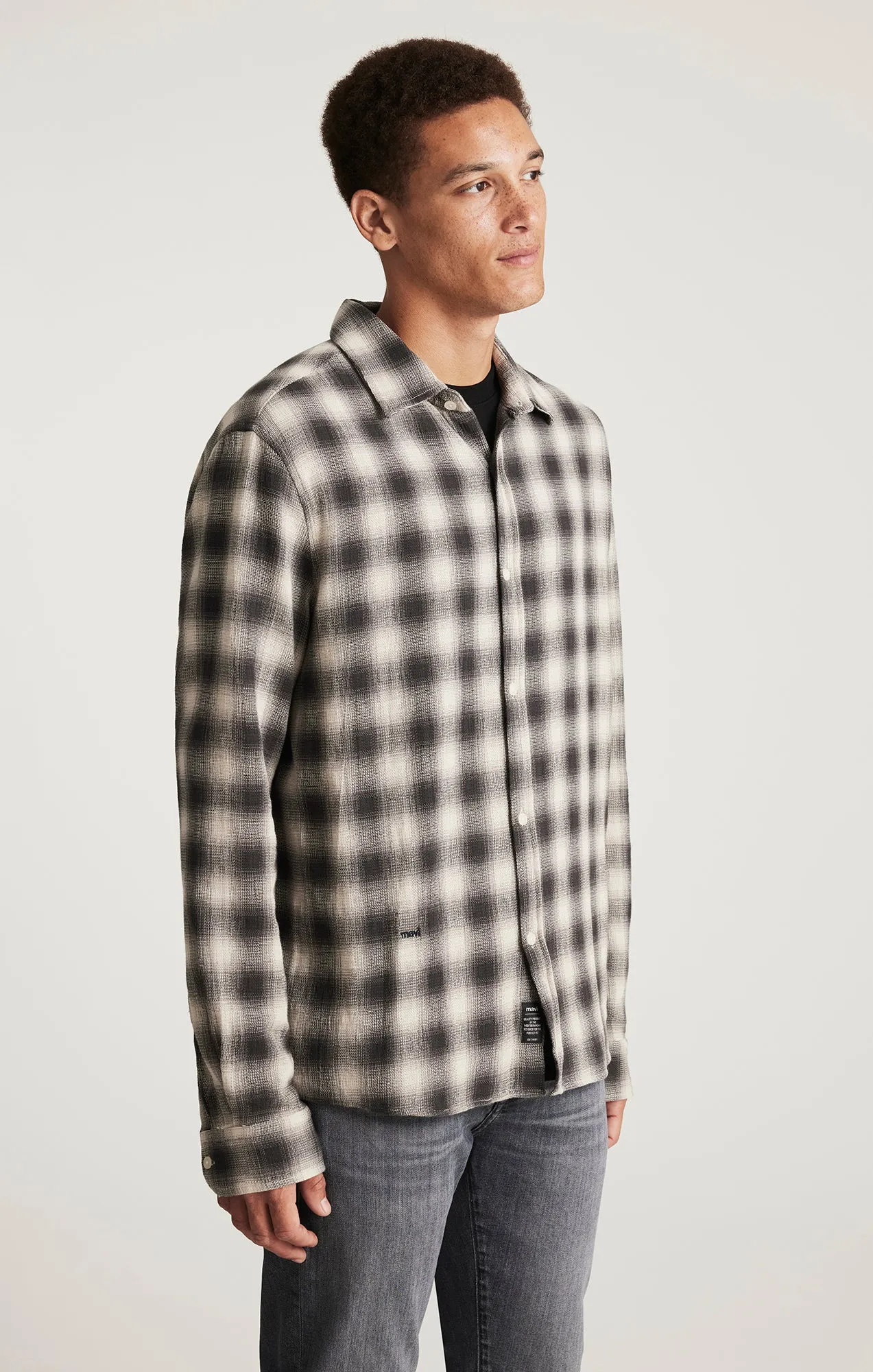 PLAID LONG SLEEVE BUTTON-UP SHIRT IN ASPHALT CHECK sold by Mavi product image thumbnail 2