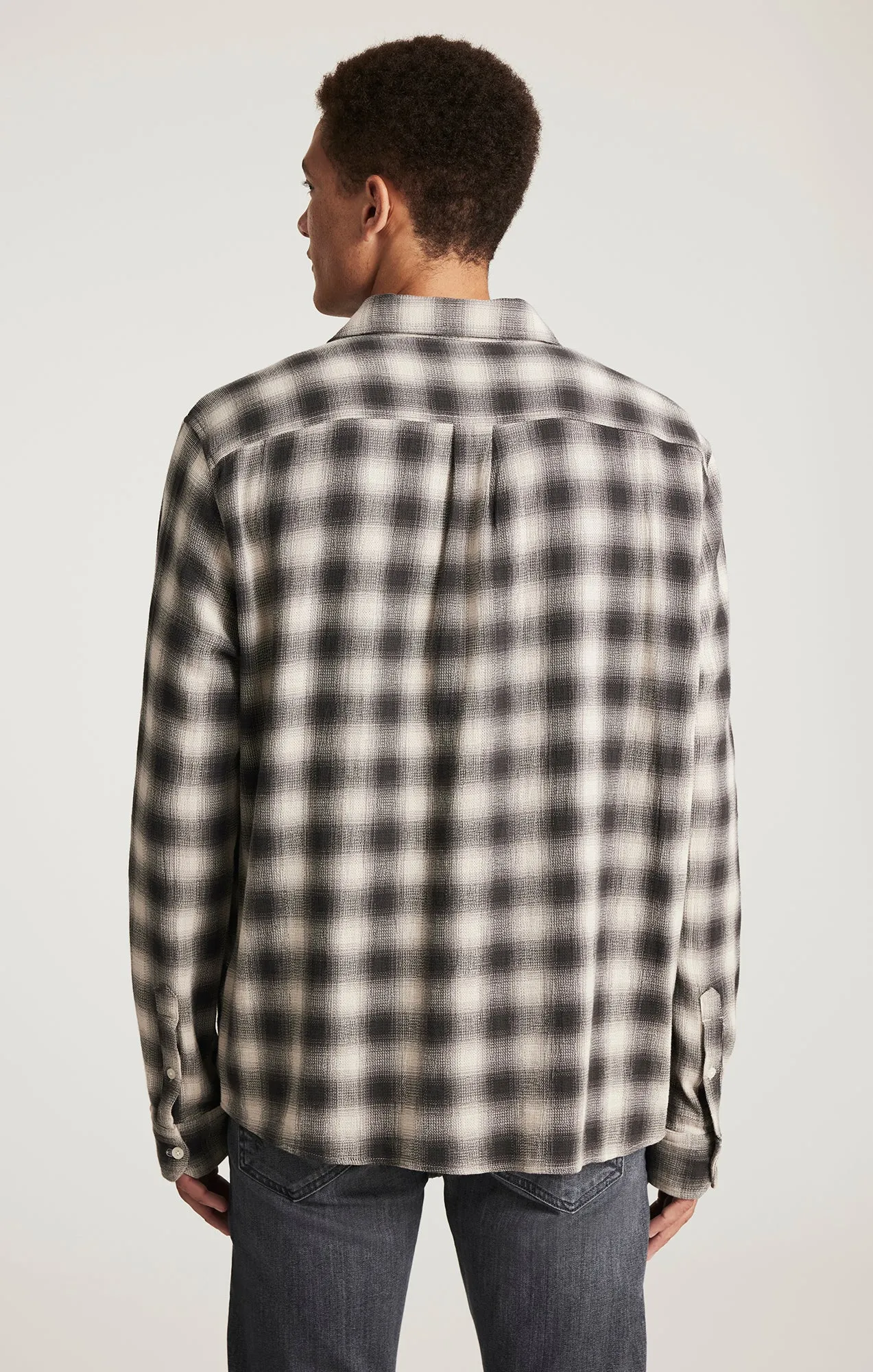 PLAID LONG SLEEVE BUTTON-UP SHIRT IN ASPHALT CHECK sold by Mavi product image thumbnail 5