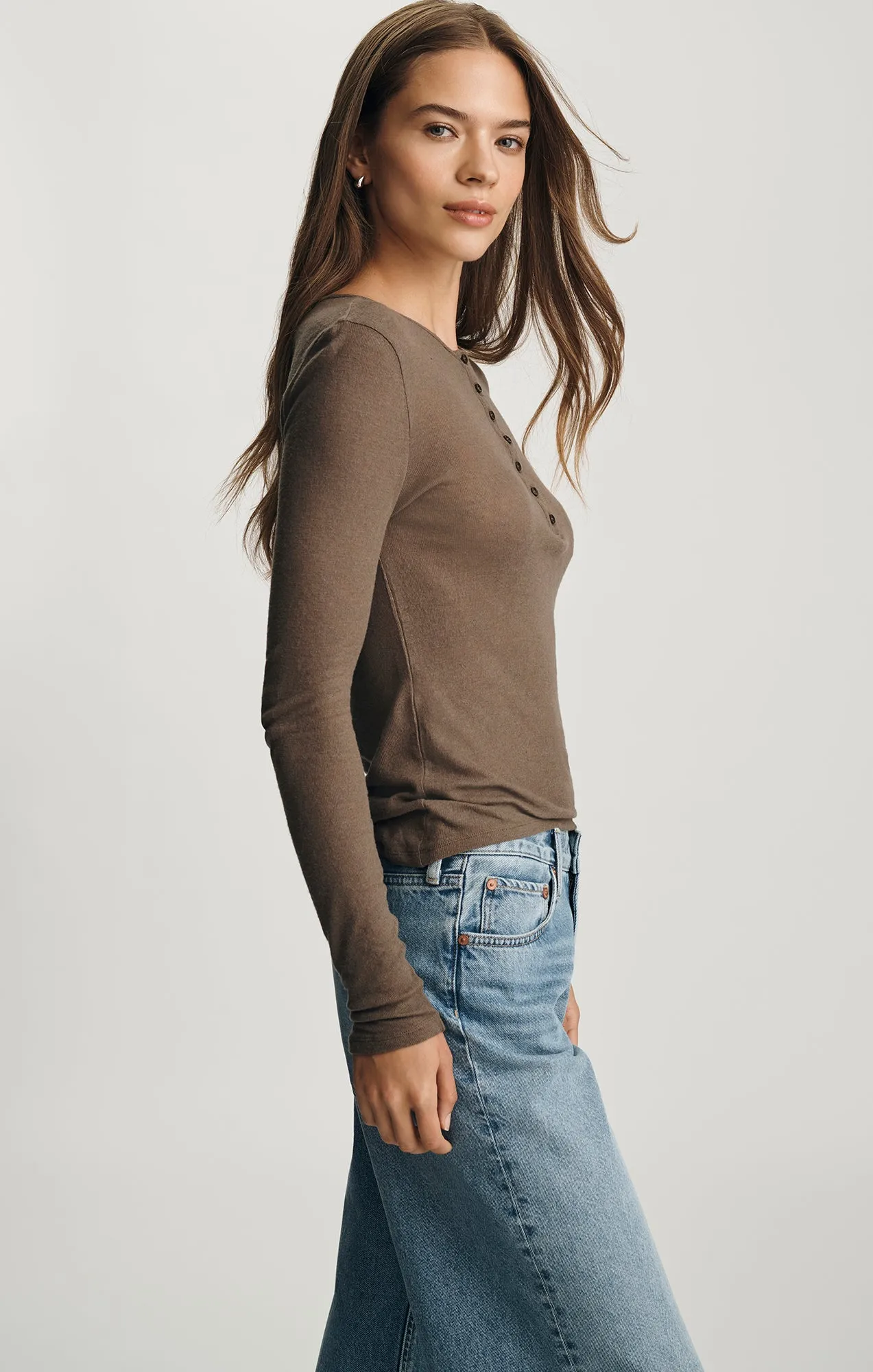 EDITION LONG SLEEVE HENLEY T-SHIRT IN MOREL sold by Mavi product image thumbnail 2