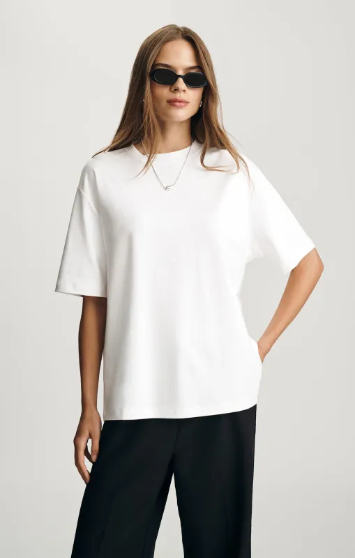 ZOE INTERLOCK CREW NECK T-SHIRT IN WHITE sold by Mavi