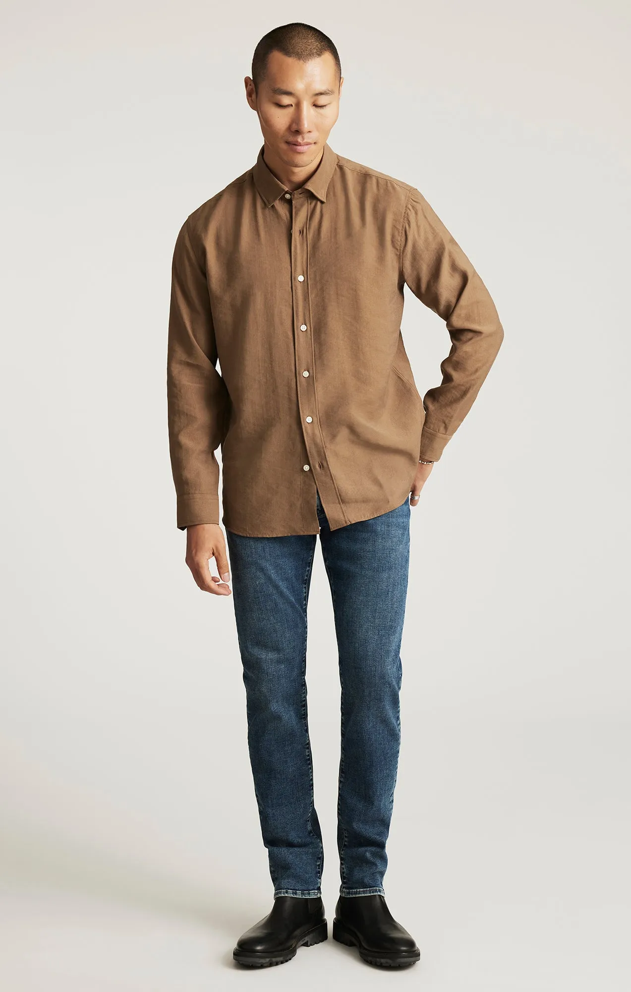 EDITION LONG SLEEVE BUTTON-UP SHIRT IN SHITAKE sold by Mavi product image thumbnail 4