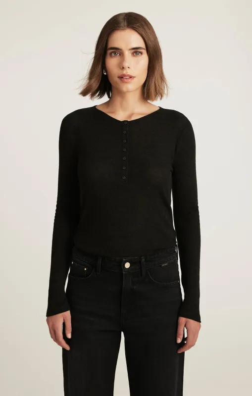 EDITION LONG SLEEVE HENLEY T-SHIRT IN BLACK sold by Mavi