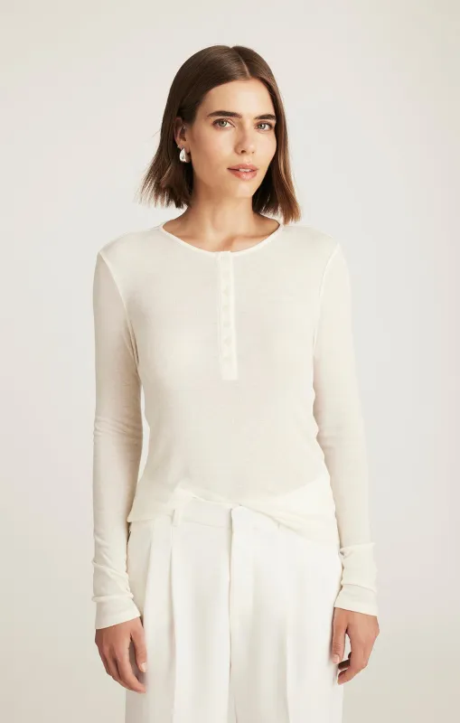 EDITION LONG SLEEVE HENLEY T-SHIRT IN MARSHMALLOW sold by Mavi