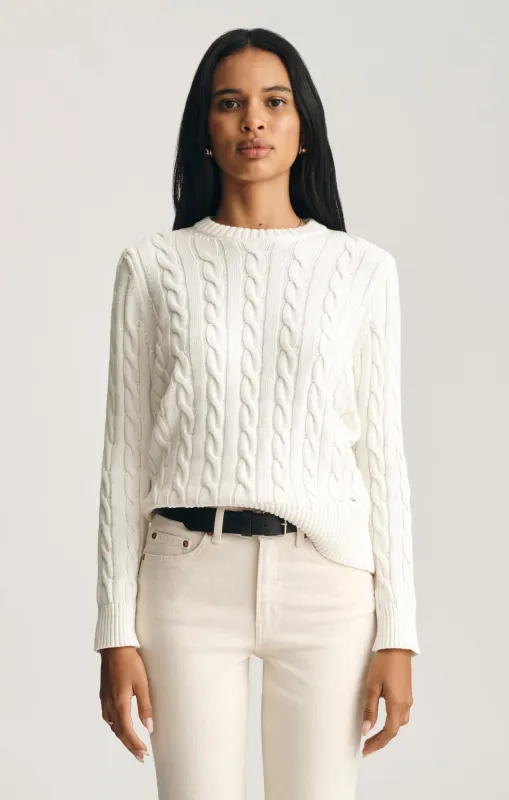 CABLE-KNIT CREW NECK SWEATER IN ANTIQUE WHITE sold by Mavi
