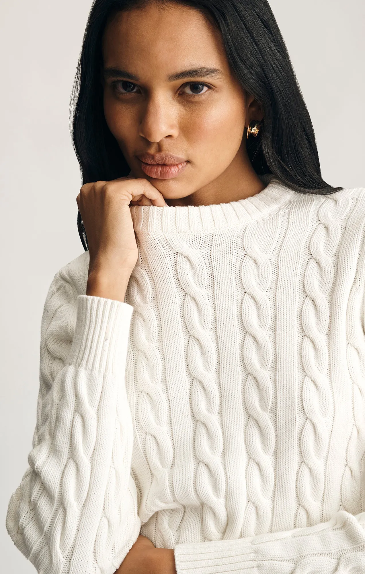 CABLE-KNIT CREW NECK SWEATER IN ANTIQUE WHITE sold by Mavi product image thumbnail 2