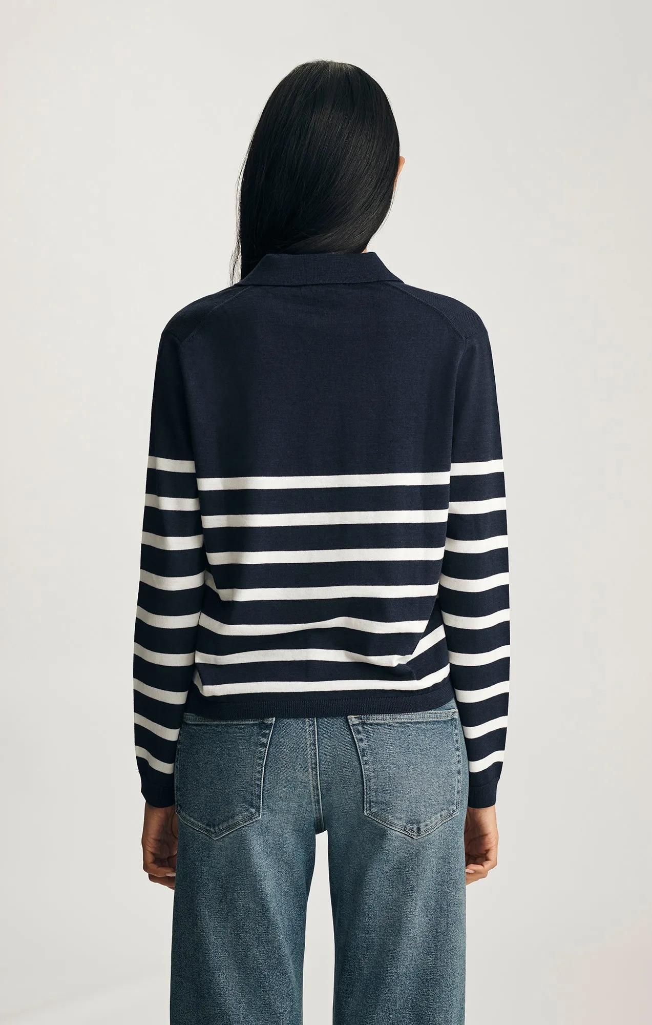 EDITION MERINO WOOL POLO SWEATER IN NAVY BLAZER STRIPE sold by Mavi product image thumbnail 2