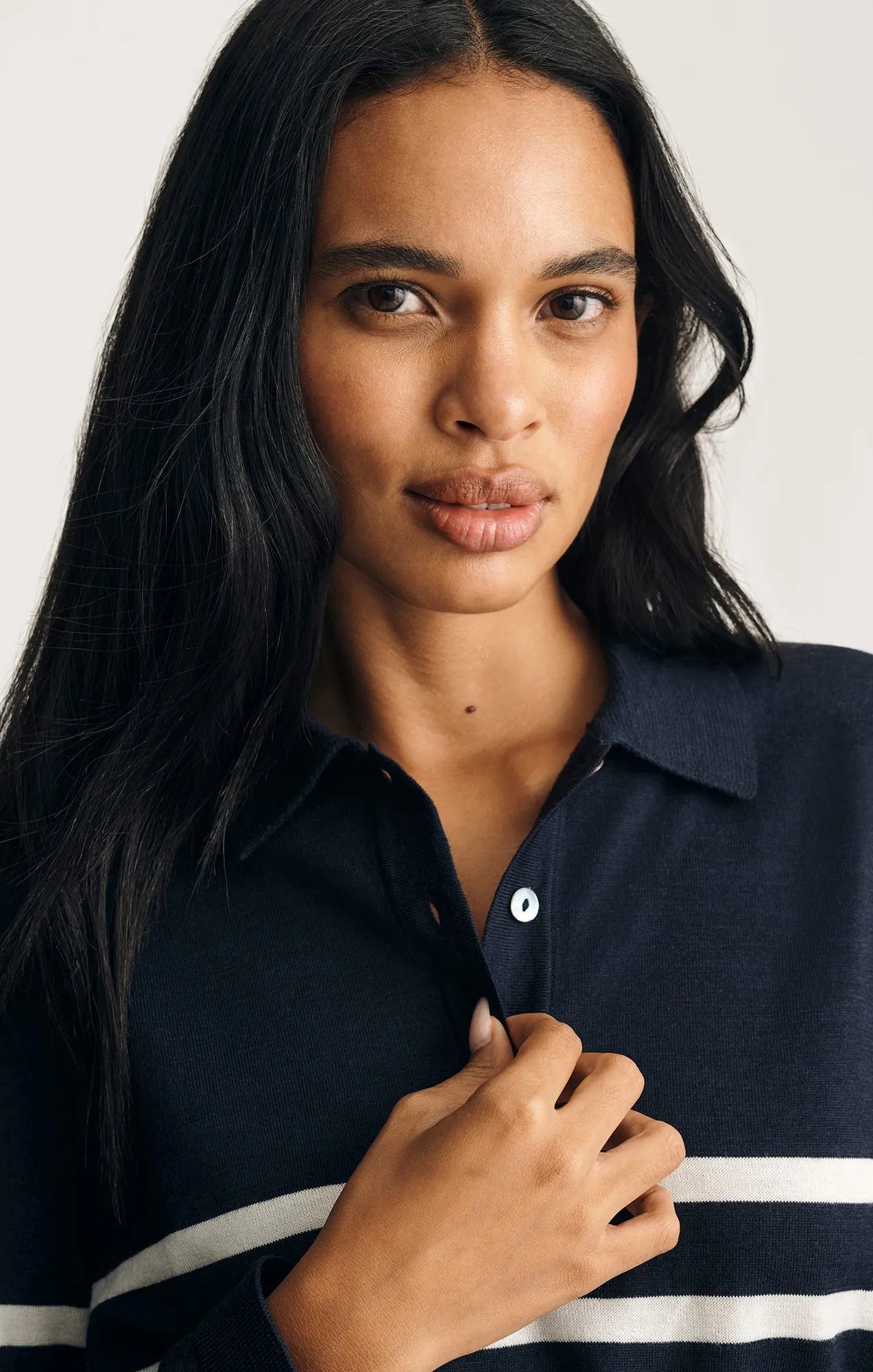 EDITION MERINO WOOL POLO SWEATER IN NAVY BLAZER STRIPE sold by Mavi product image thumbnail 3