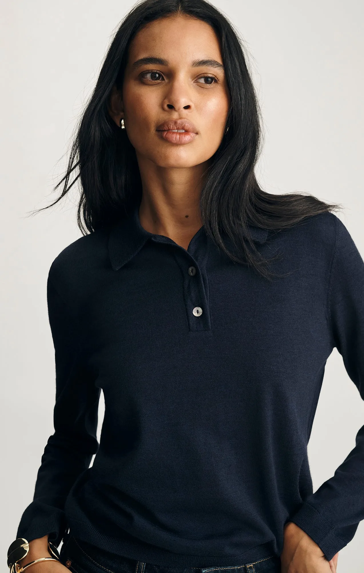 EDITION MERINO WOOL POLO SWEATER IN NAVY BLAZER sold by Mavi