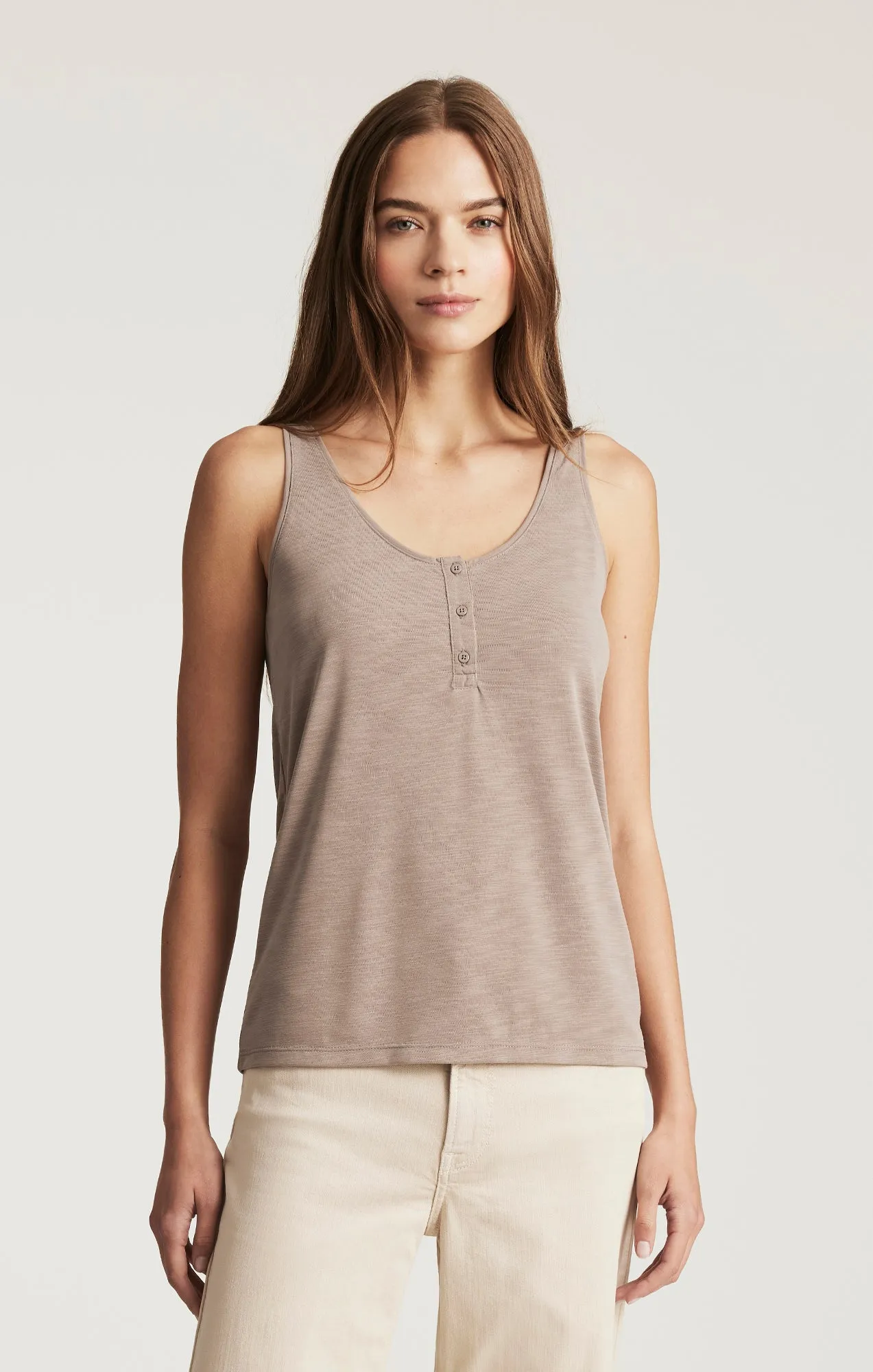 LUXE TOUCH TENCEL™ HENLEY TANK TOP IN FUNGI sold by Mavi