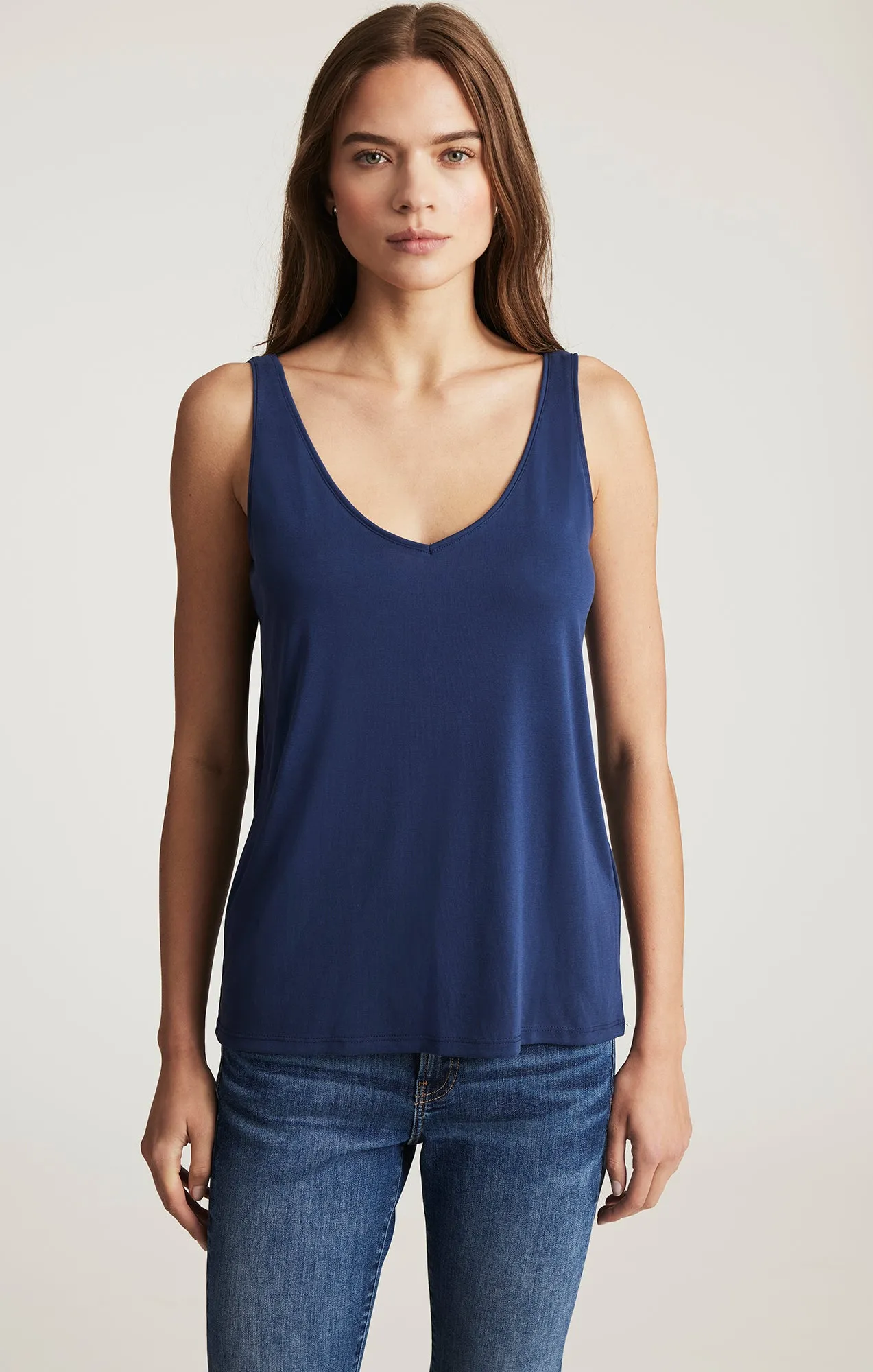 LUXE TOUCH TENCEL™ LACE TANK TOP IN MEDIEVAL BLUE sold by Mavi