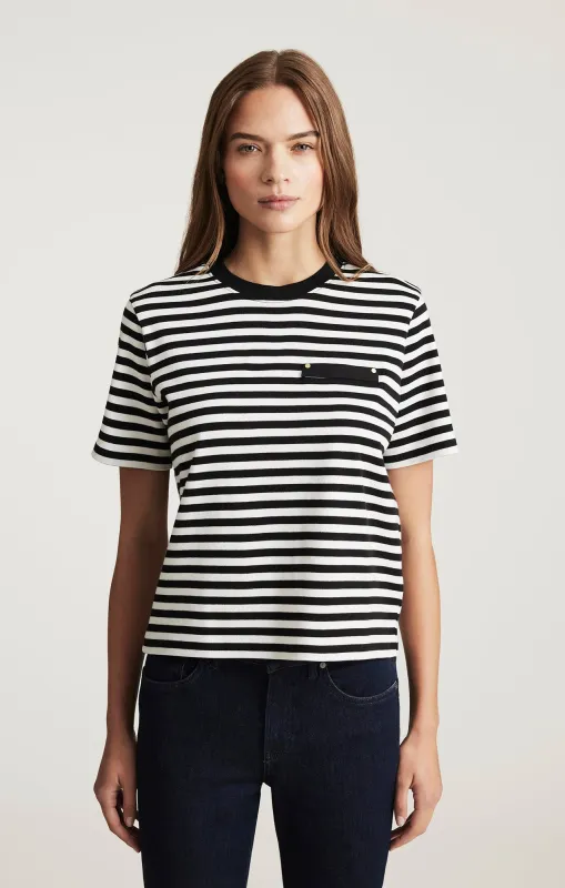 WELT POCKET T-SHIRT IN BLACK WHITE STRIPE sold by Mavi