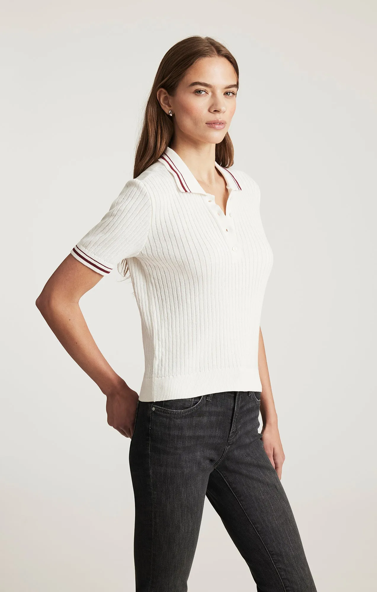 SHORT SLEEVE POLO SWEATER IN ANTIQUE WHITE sold by Mavi product image thumbnail 3