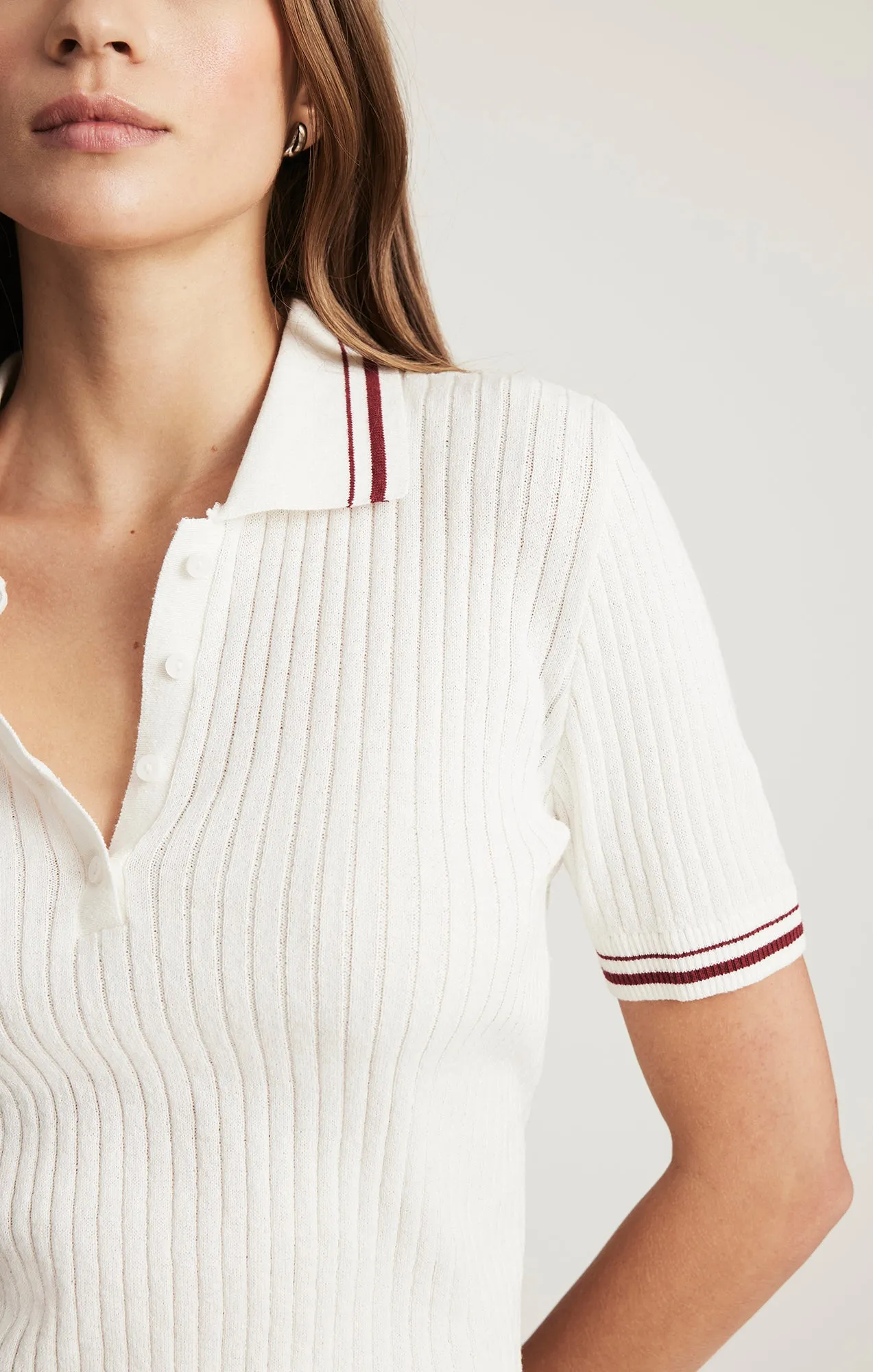 SHORT SLEEVE POLO SWEATER IN ANTIQUE WHITE sold by Mavi product image thumbnail 4