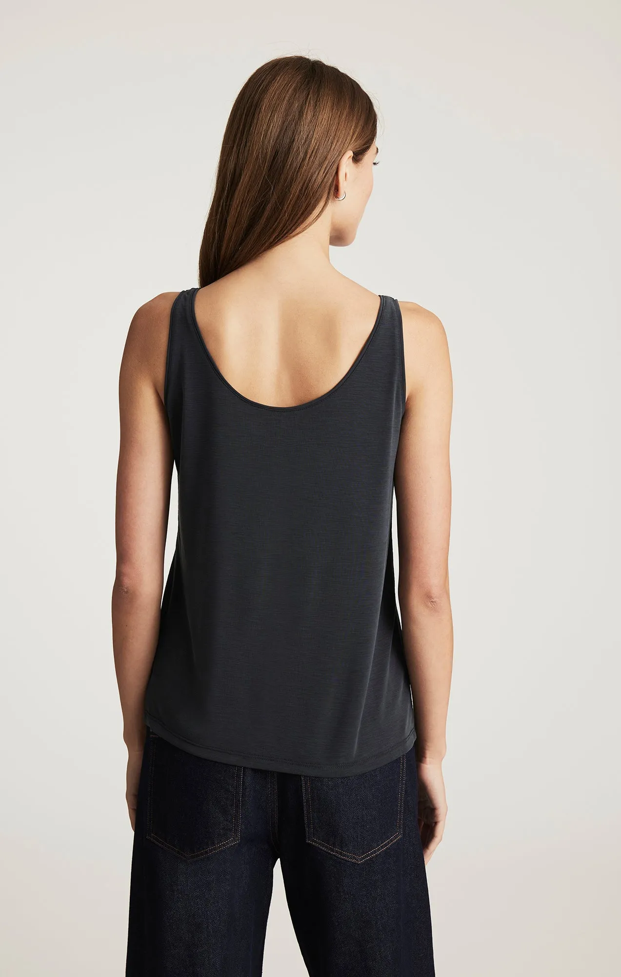 LUXE TOUCH TENCEL™ HENLEY TANK TOP IN BLACK sold by Mavi product image thumbnail 3