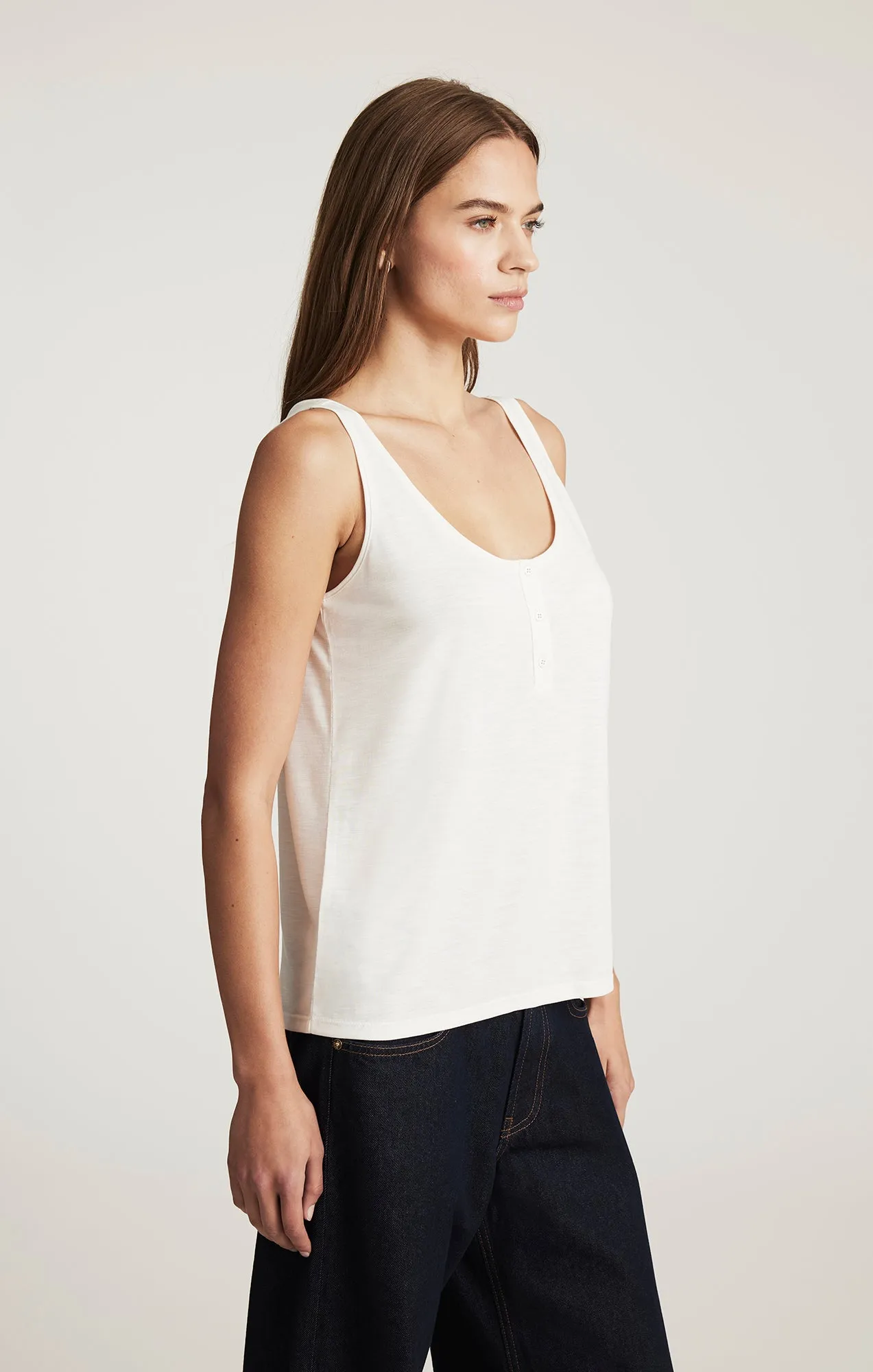 LUXE TOUCH TENCEL™ HENLEY TANK TOP IN ANTIQUE WHITE sold by Mavi product image thumbnail 3