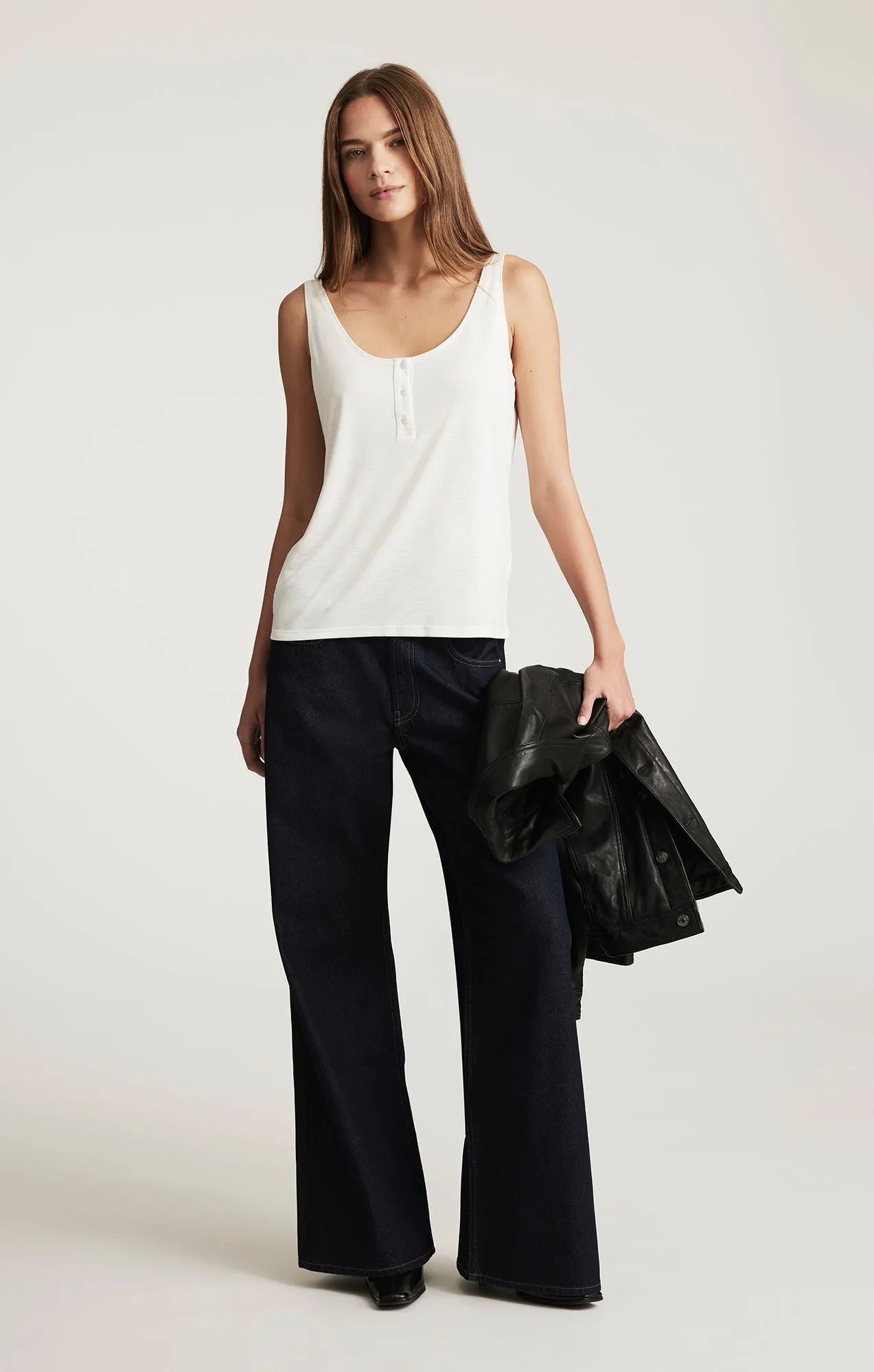 LUXE TOUCH TENCEL™ HENLEY TANK TOP IN ANTIQUE WHITE sold by Mavi product image thumbnail 5