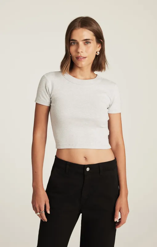 CROPPED CREW NECK T-SHIRT IN LIGHT GREY MELANGE sold by Mavi