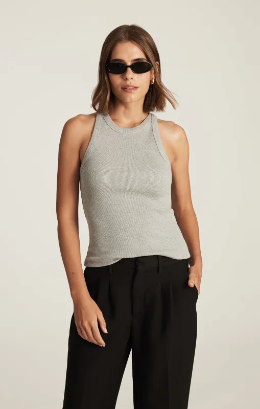 STELLA RIBBED HIGH NECK TANK TOP IN LIGHT GREY MELANGE sold by Mavi