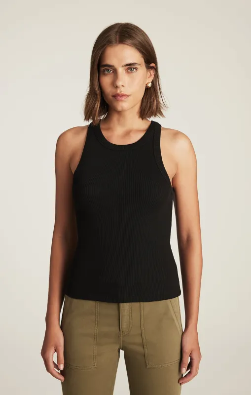 STELLA RIBBED HIGH NECK TANK TOP IN BLACK sold by Mavi