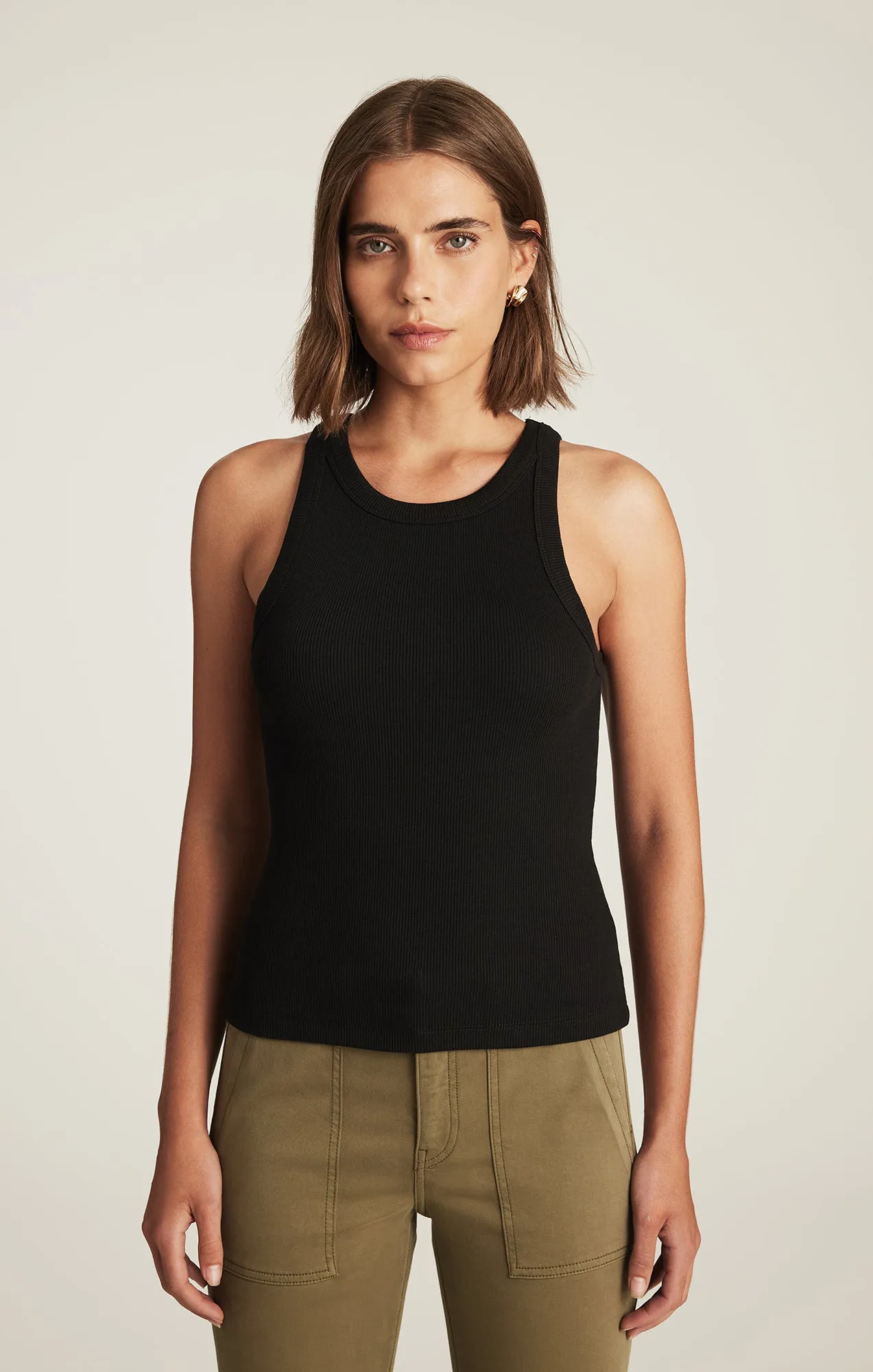STELLA RIBBED HIGH NECK TANK TOP IN BLACK sold by Mavi