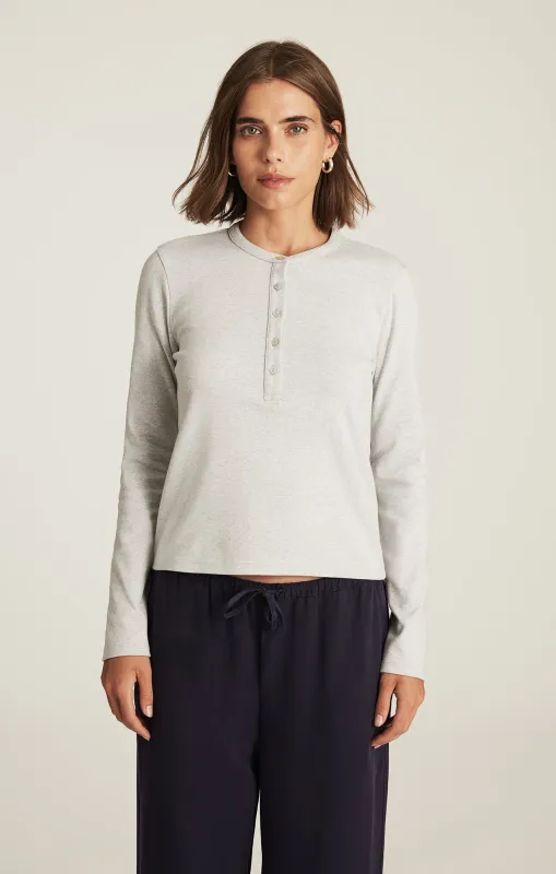 CROPPED HENLEY T-SHIRT IN LIGHT GREY MELANGE made by Mavi
