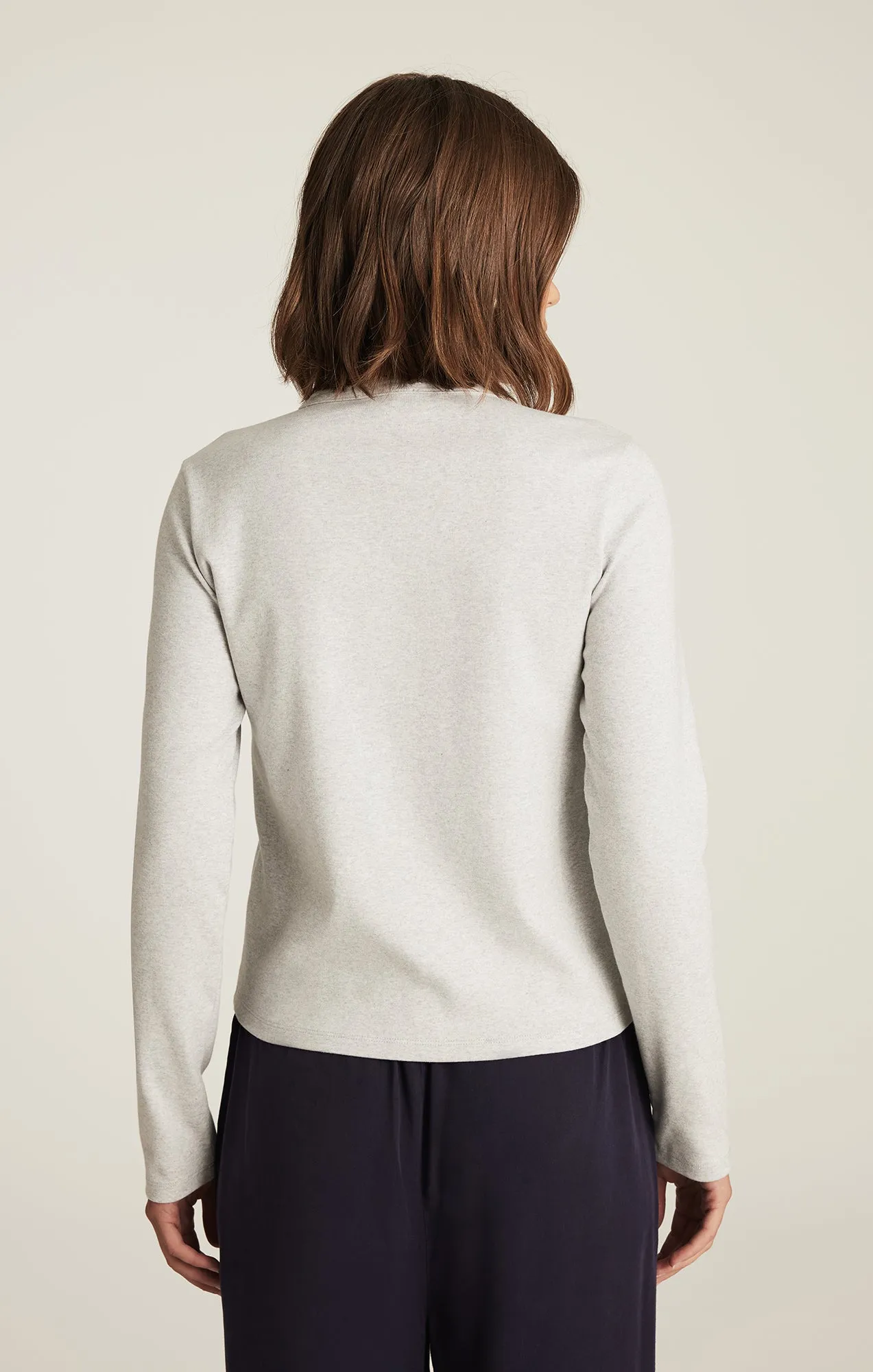 CROPPED HENLEY T-SHIRT IN LIGHT GREY MELANGE sold by Mavi product image thumbnail 3